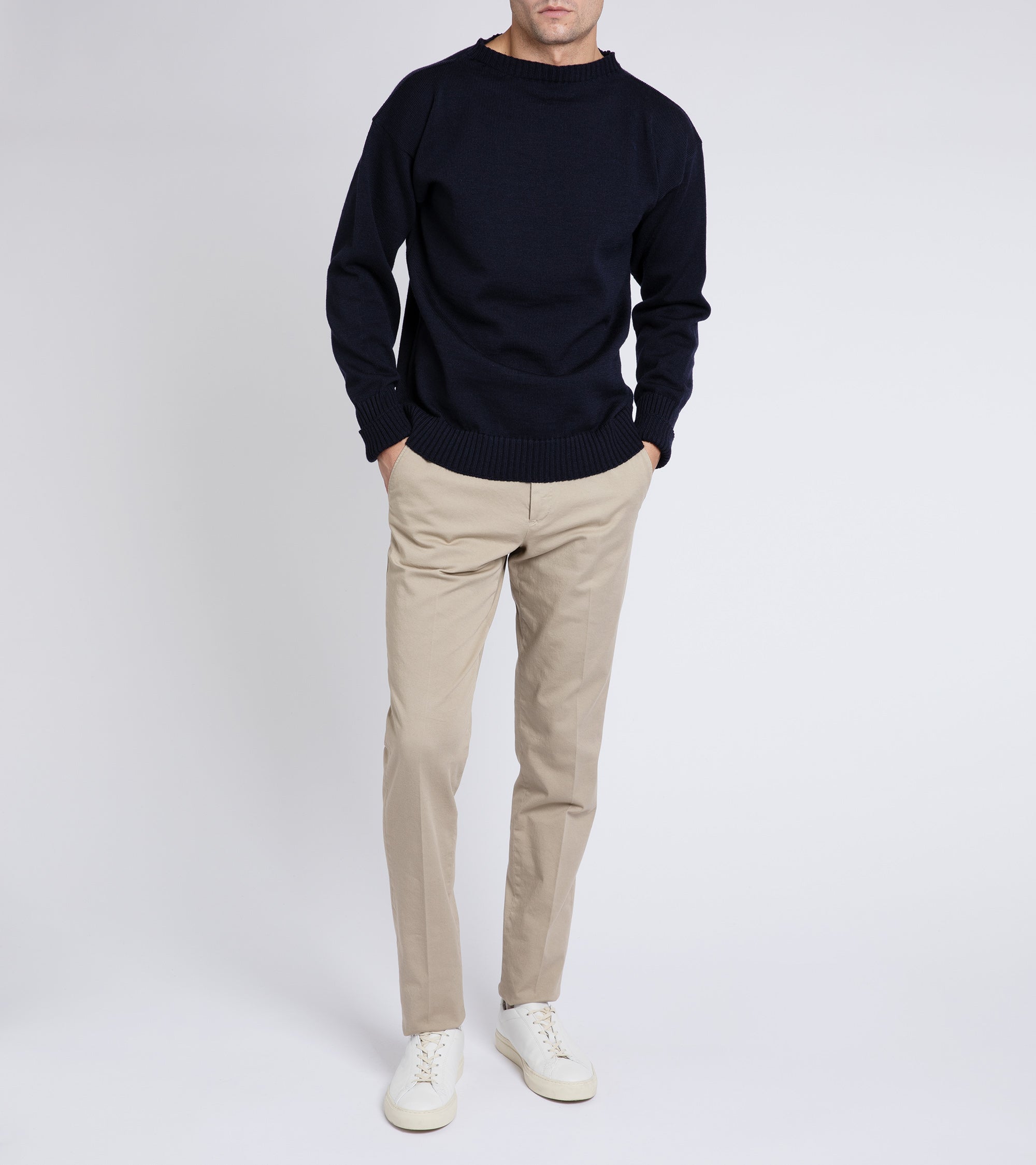 Andersen-Andersen Seaman Wool Crew Neck Sweater: Navy