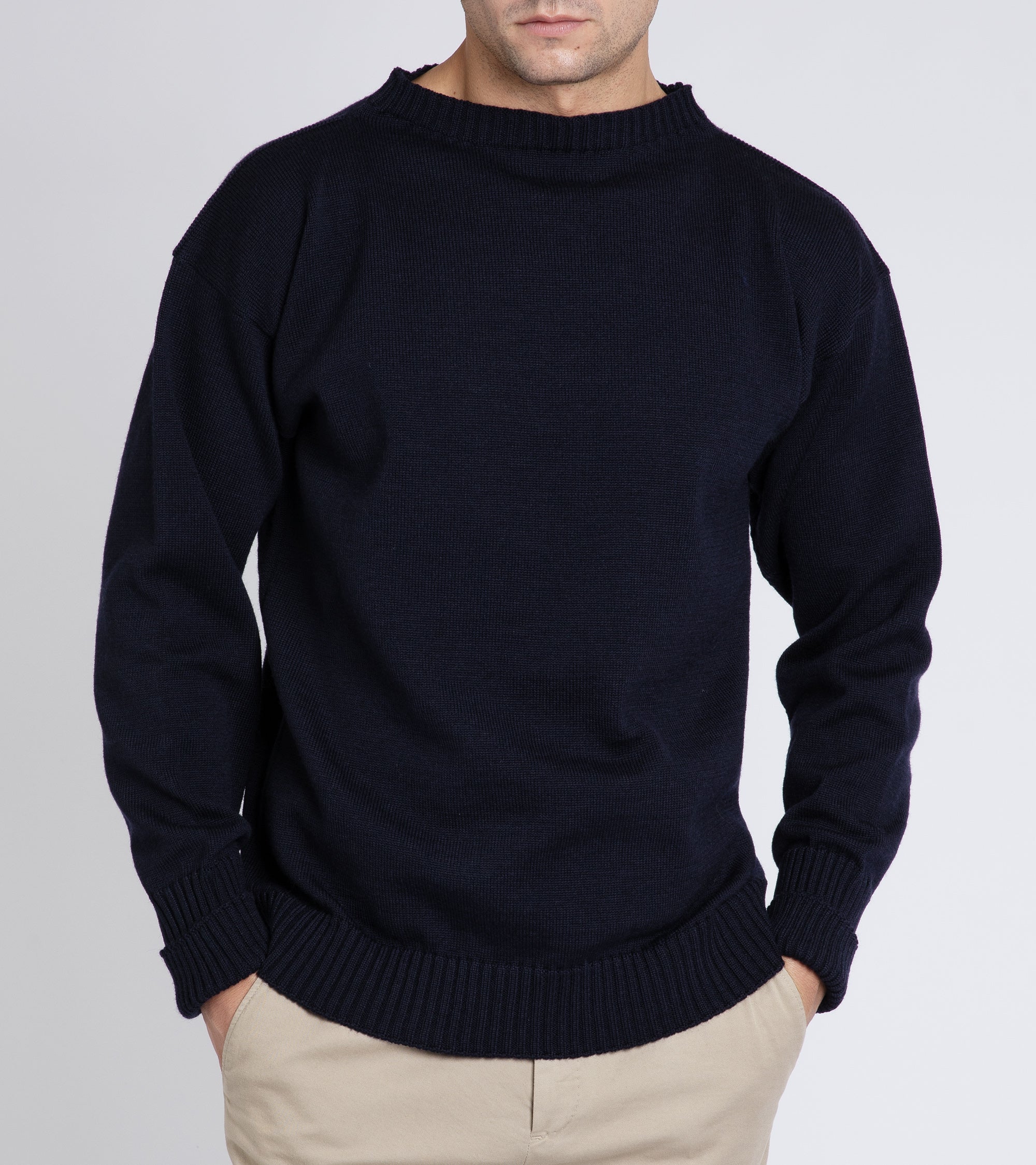 Andersen-Andersen Seaman Wool Crew Neck Sweater: Navy