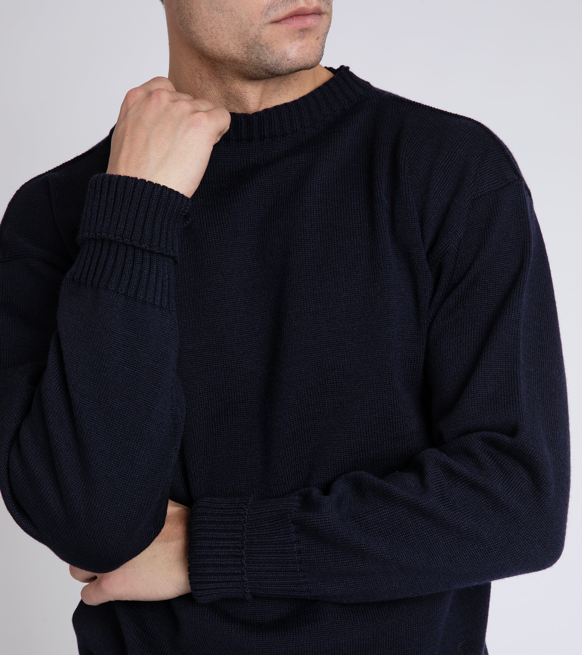 Andersen-Andersen Seaman Wool Crew Neck Sweater: Navy