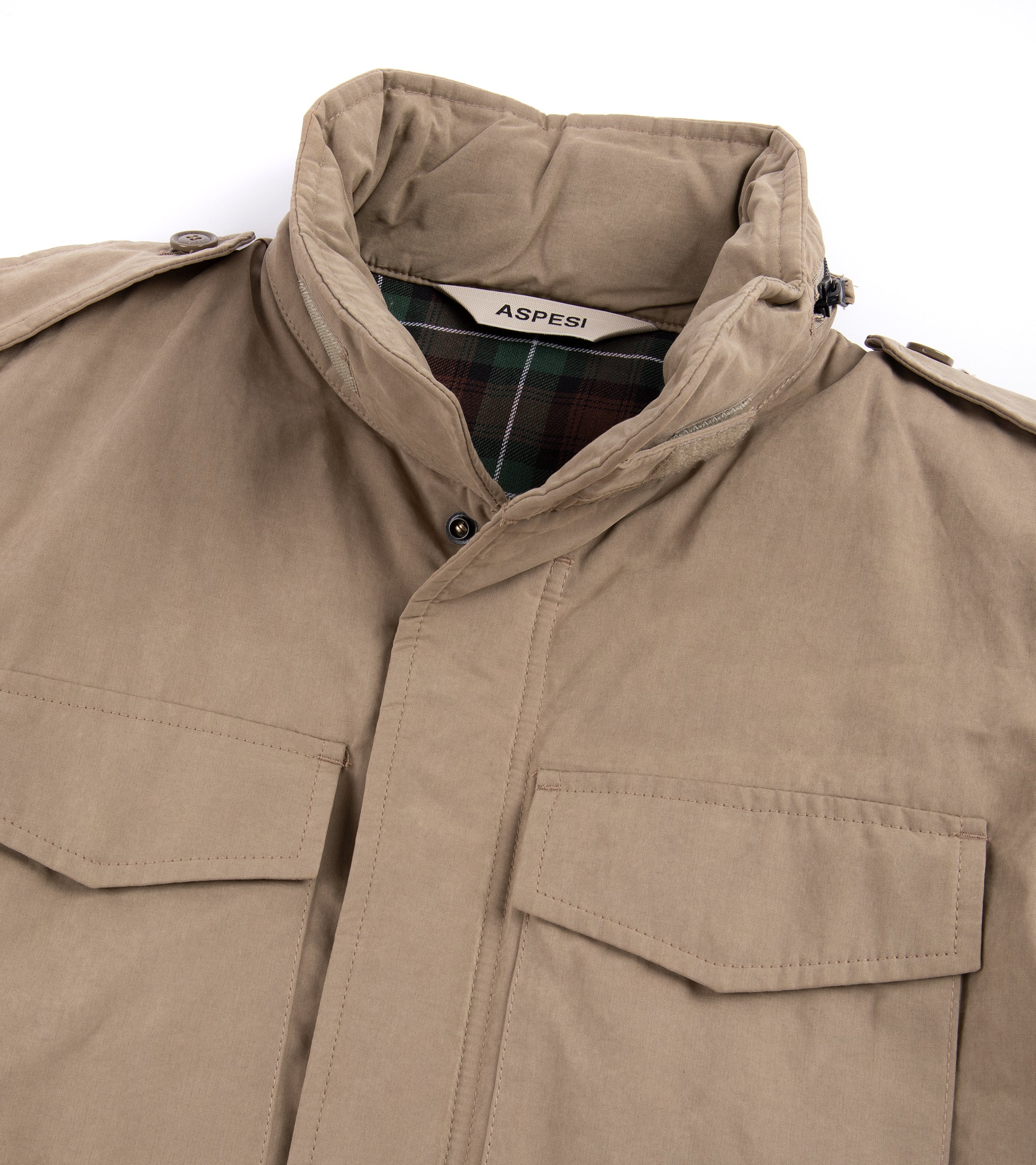 Aspesi Dry Wax Cotton Padded Field Jacket: Tan