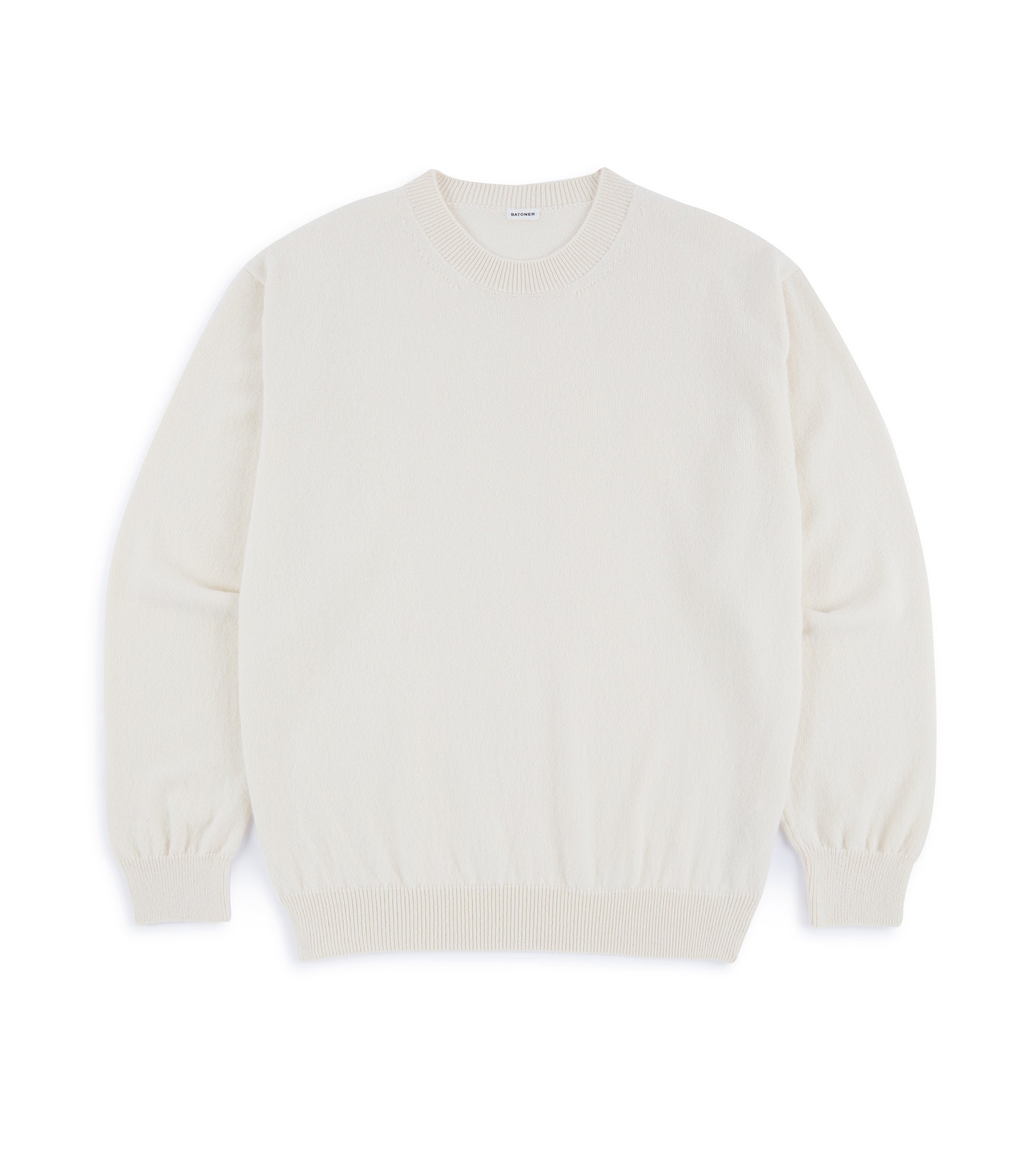 Batoner Reverse Cashmere Crew Neck Sweater: White