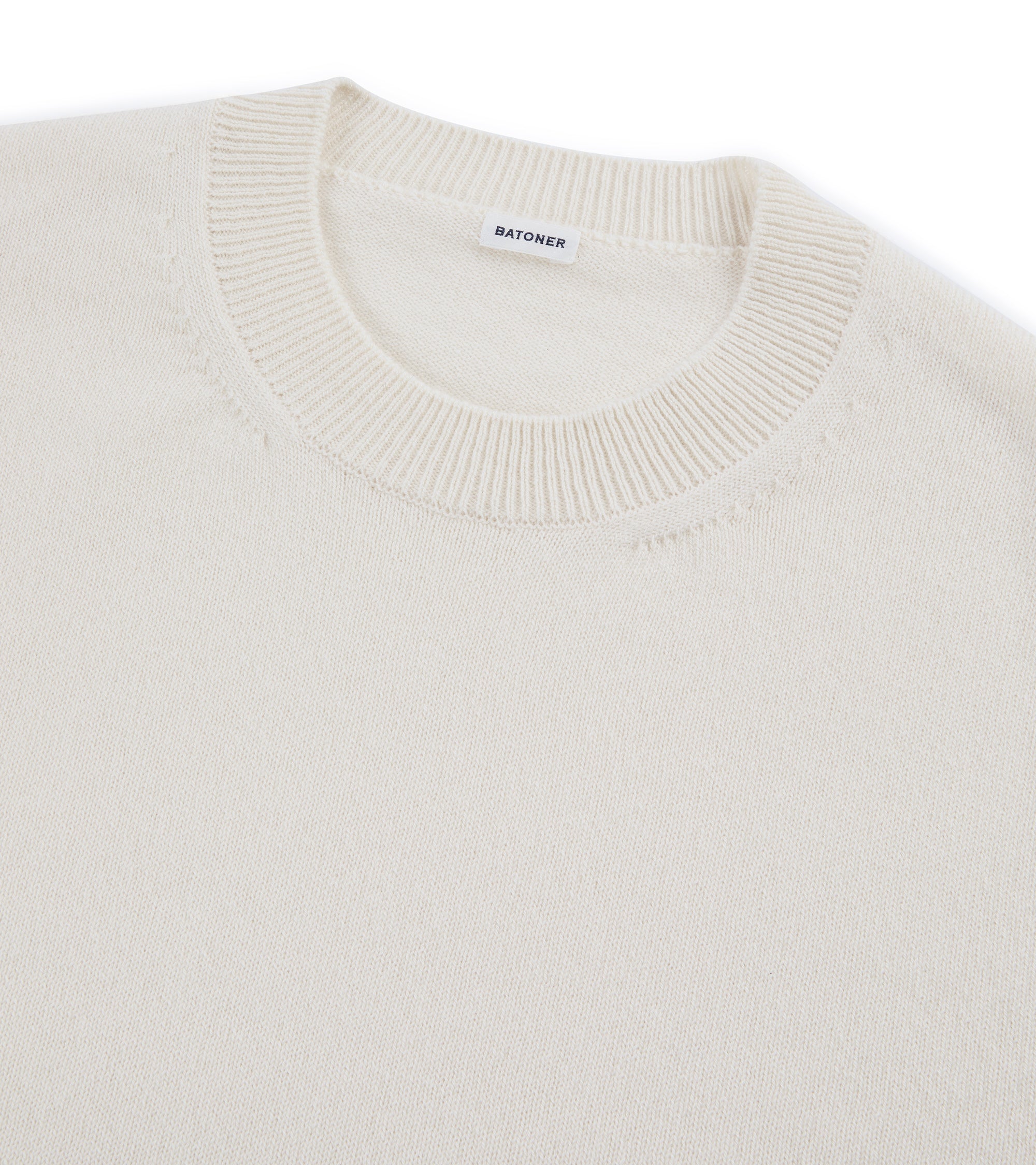 Batoner Reverse Cashmere Crew Neck Sweater: White