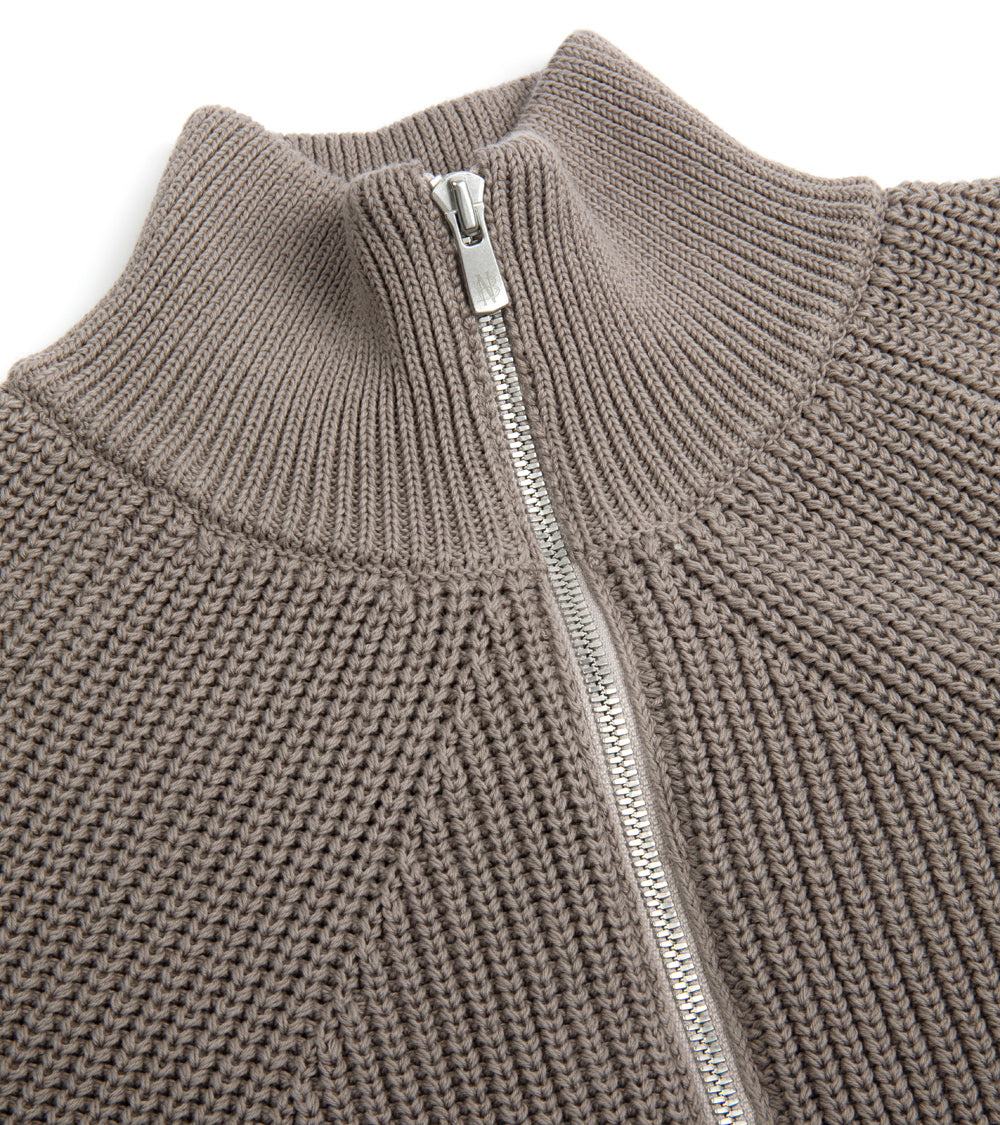 Batoner Signature Driver's Knit Cotton Zip Cardigan: Taupe