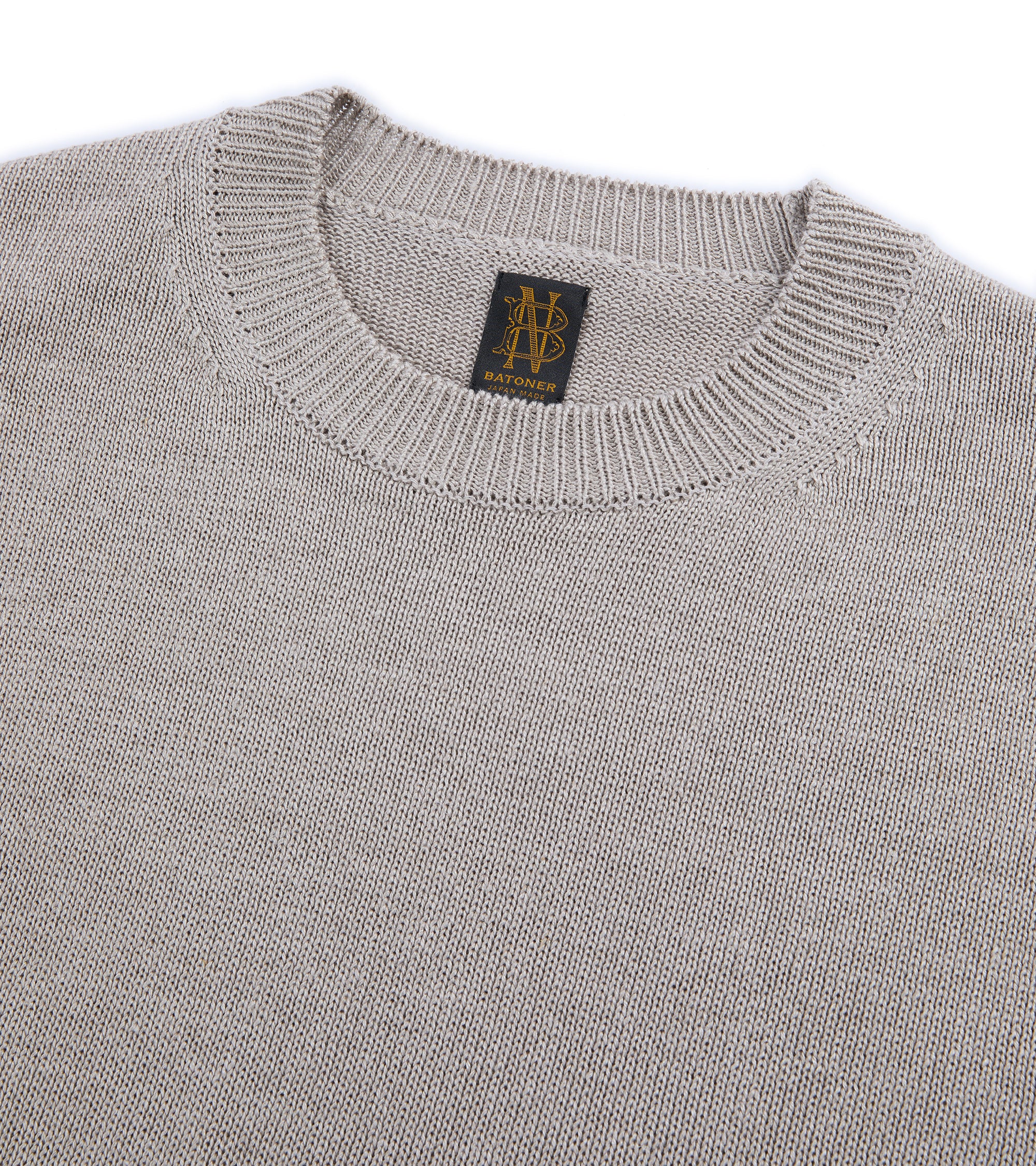 Batoner Washed High Count Linen Crew Neck Sweater: Natural