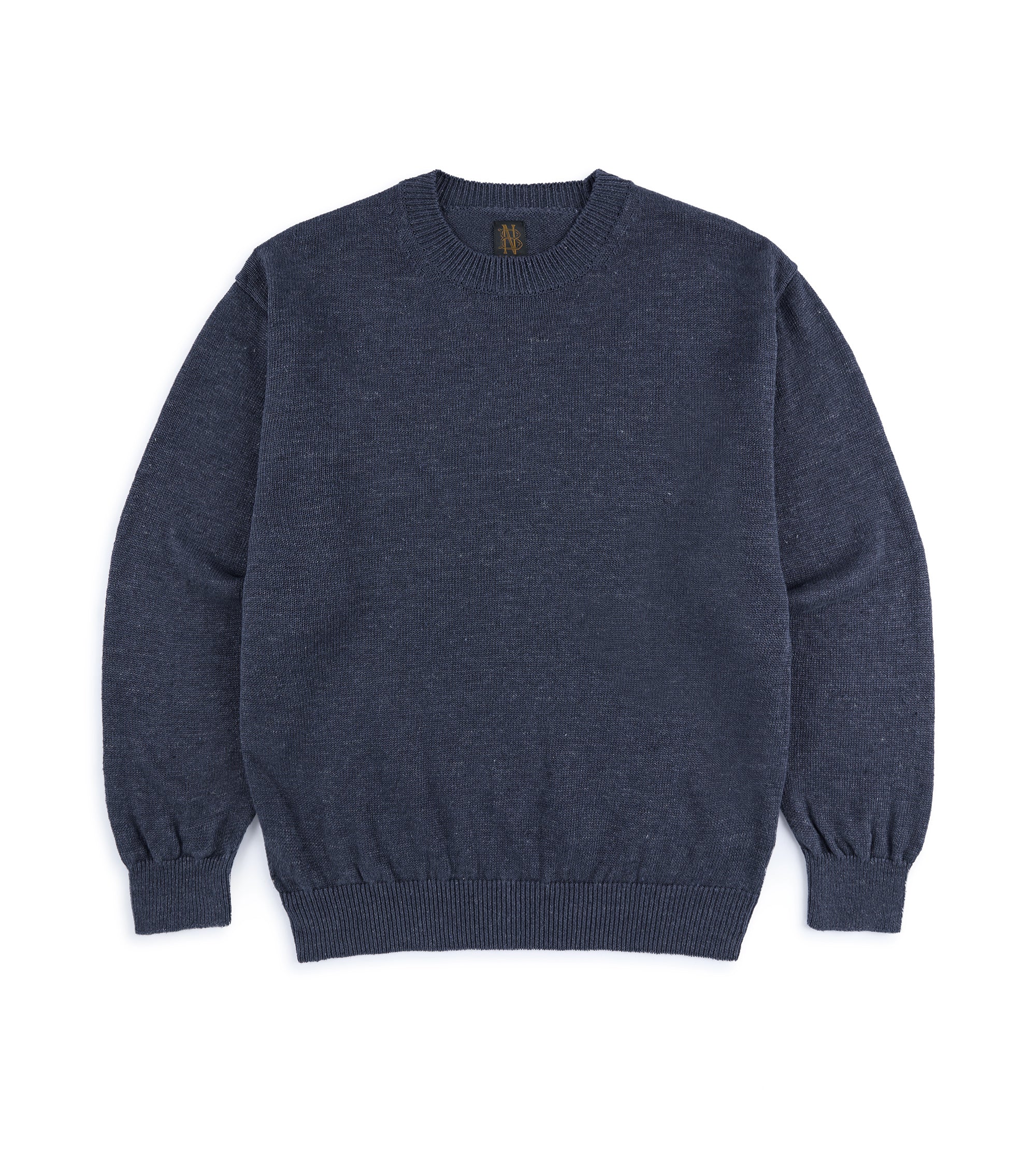 Batoner Washed High Count Linen Crew Neck Sweater: Navy