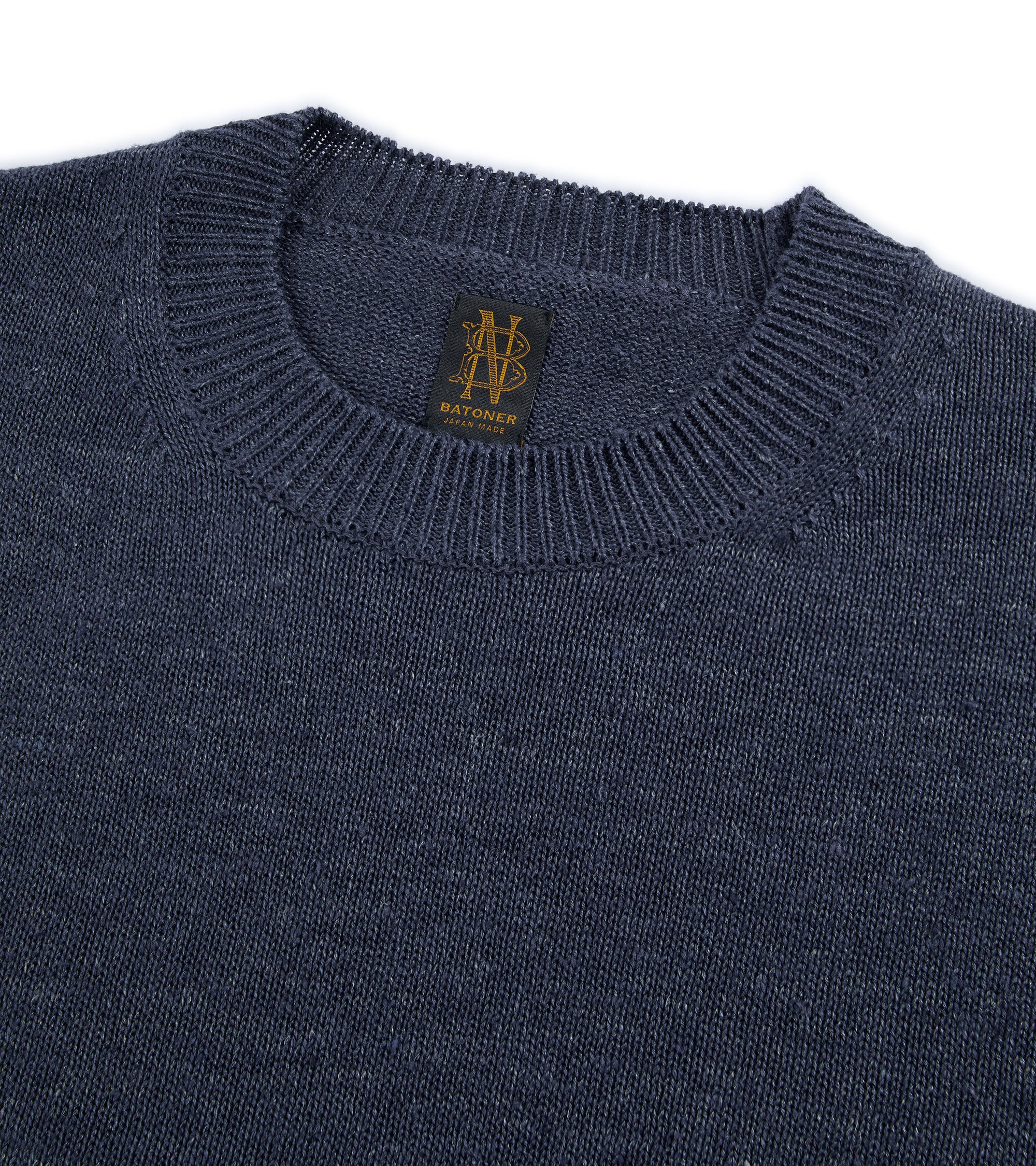 Batoner Washed High Count Linen Crew Neck Sweater: Navy