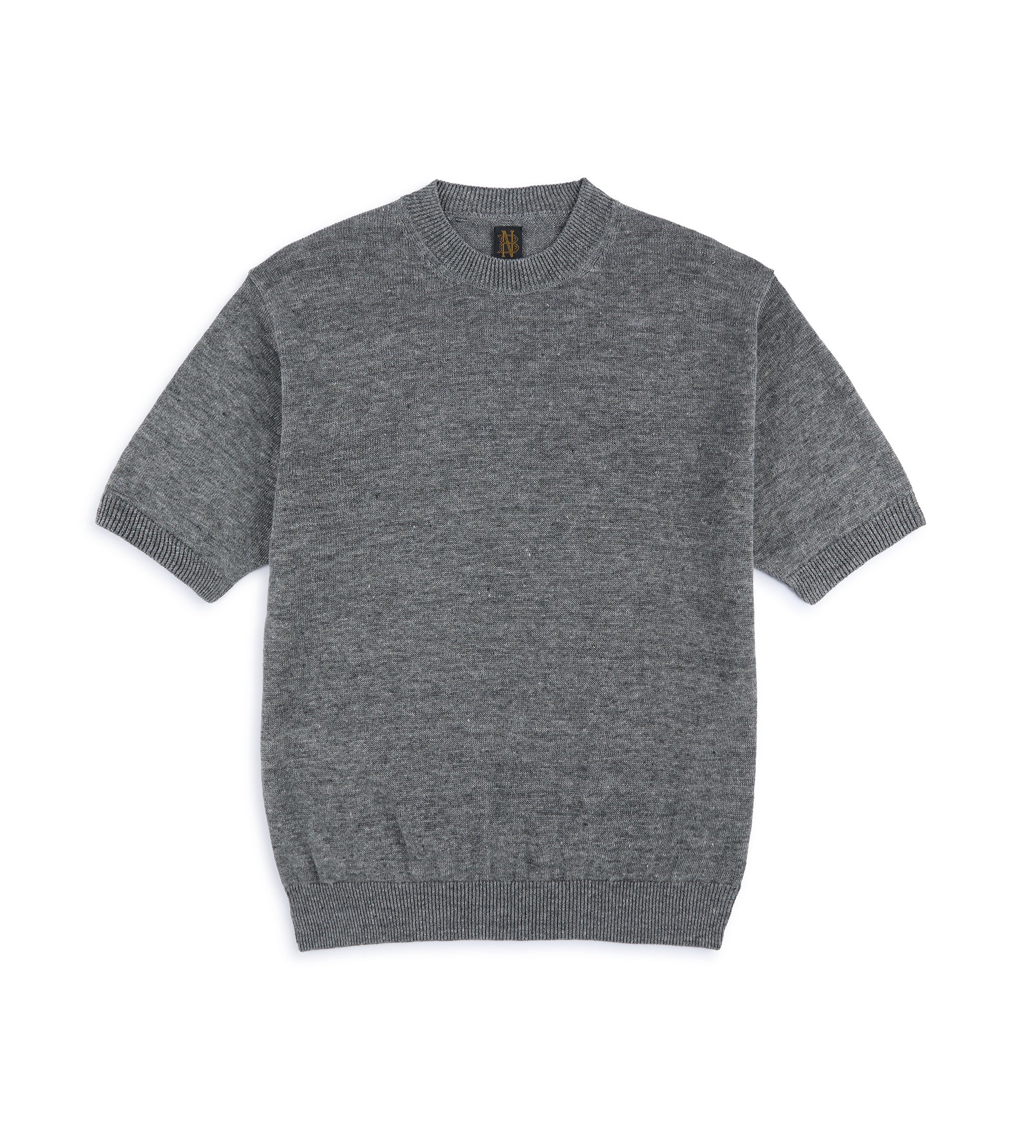 Batoner Washed High Count Linen Short Sleeve Crew Neck Sweater: Grey