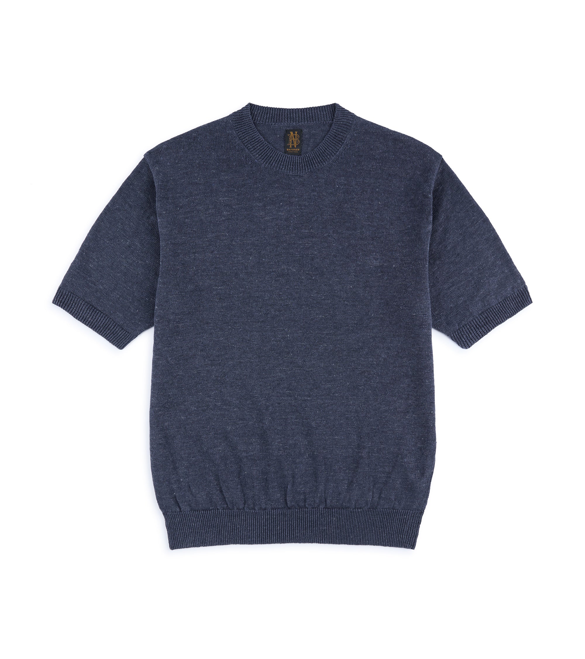 Batoner Washed High Count Linen Short Sleeve Crew Neck Sweater: Navy