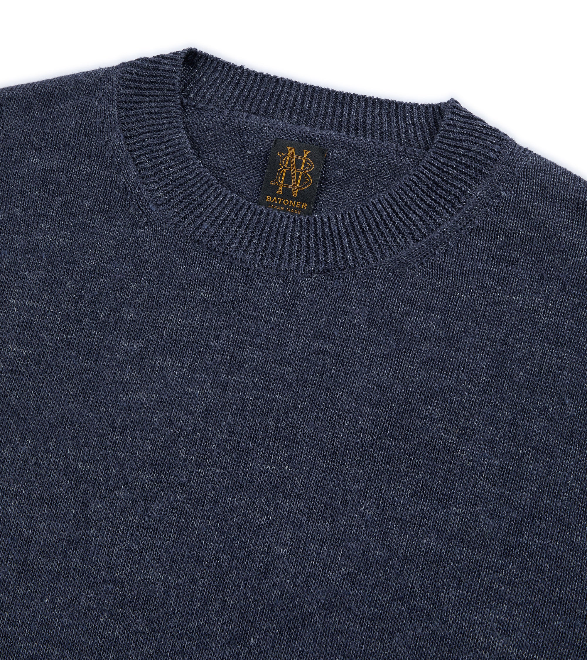 Batoner Washed High Count Linen Short Sleeve Crew Neck Sweater: Navy