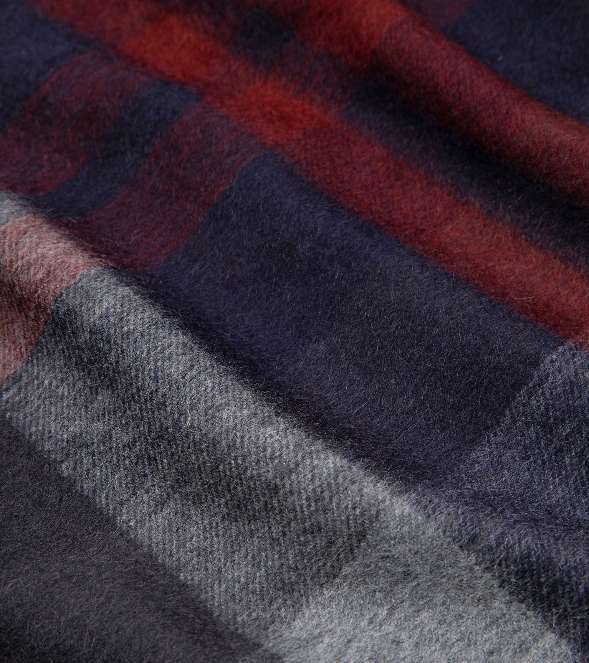 Begg x Co Arran Ferguson Checked Cashmere Scarf: Navy/Bordeaux