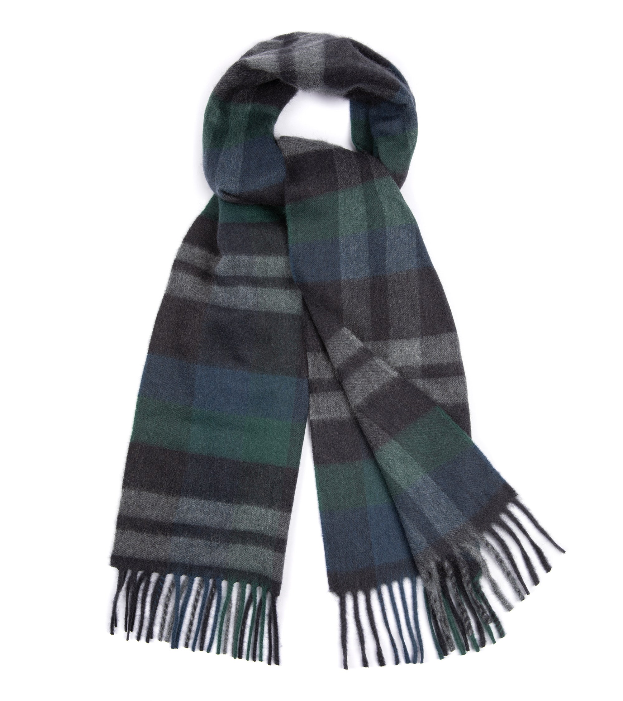 Begg x Co Arran Ferguson Checked Cashmere Scarf: Slate/Green