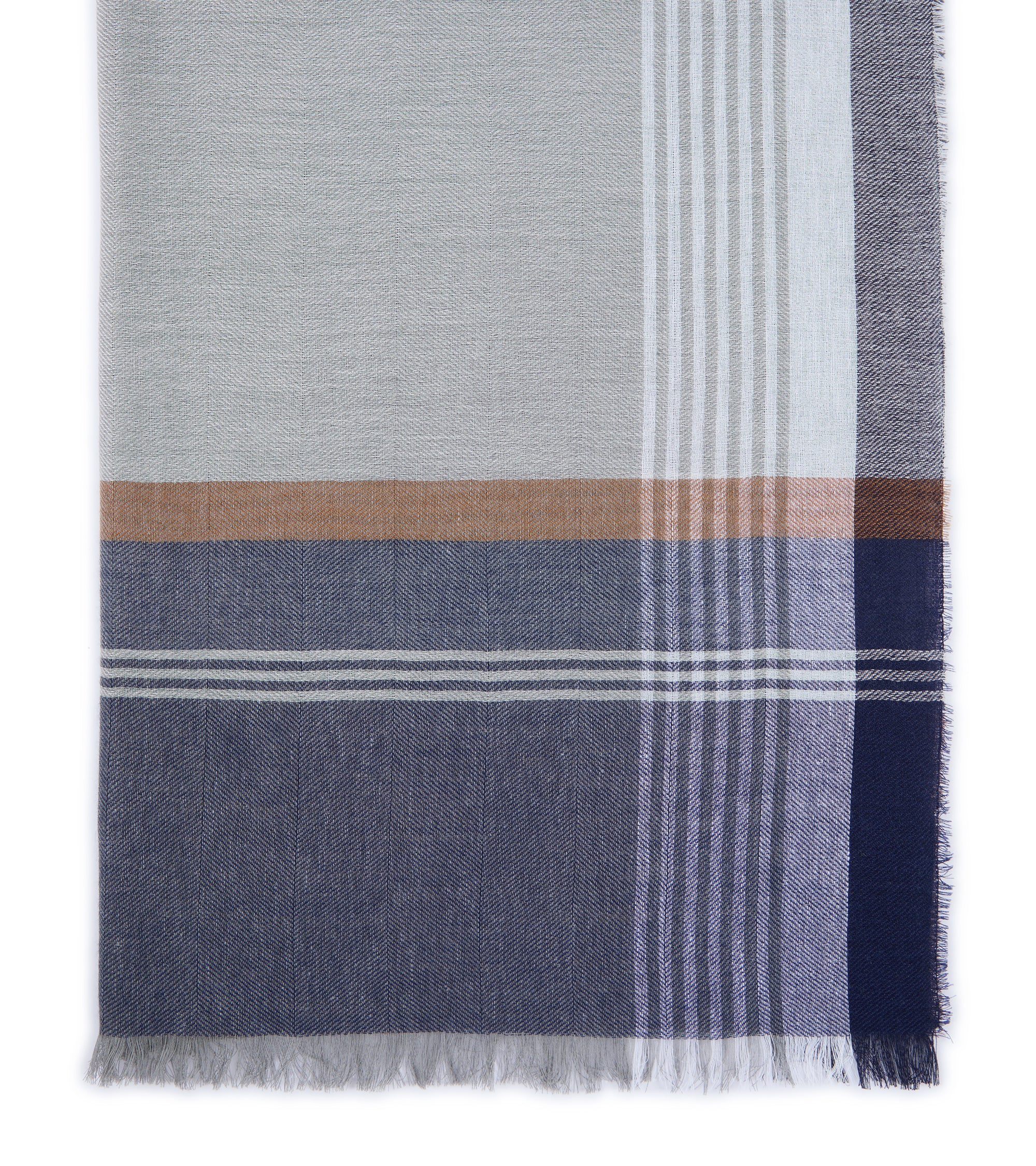 Begg x Co Fiji Duncan Cotton Cashmere Mix Checked Scarf: Flannel Grey/Blue