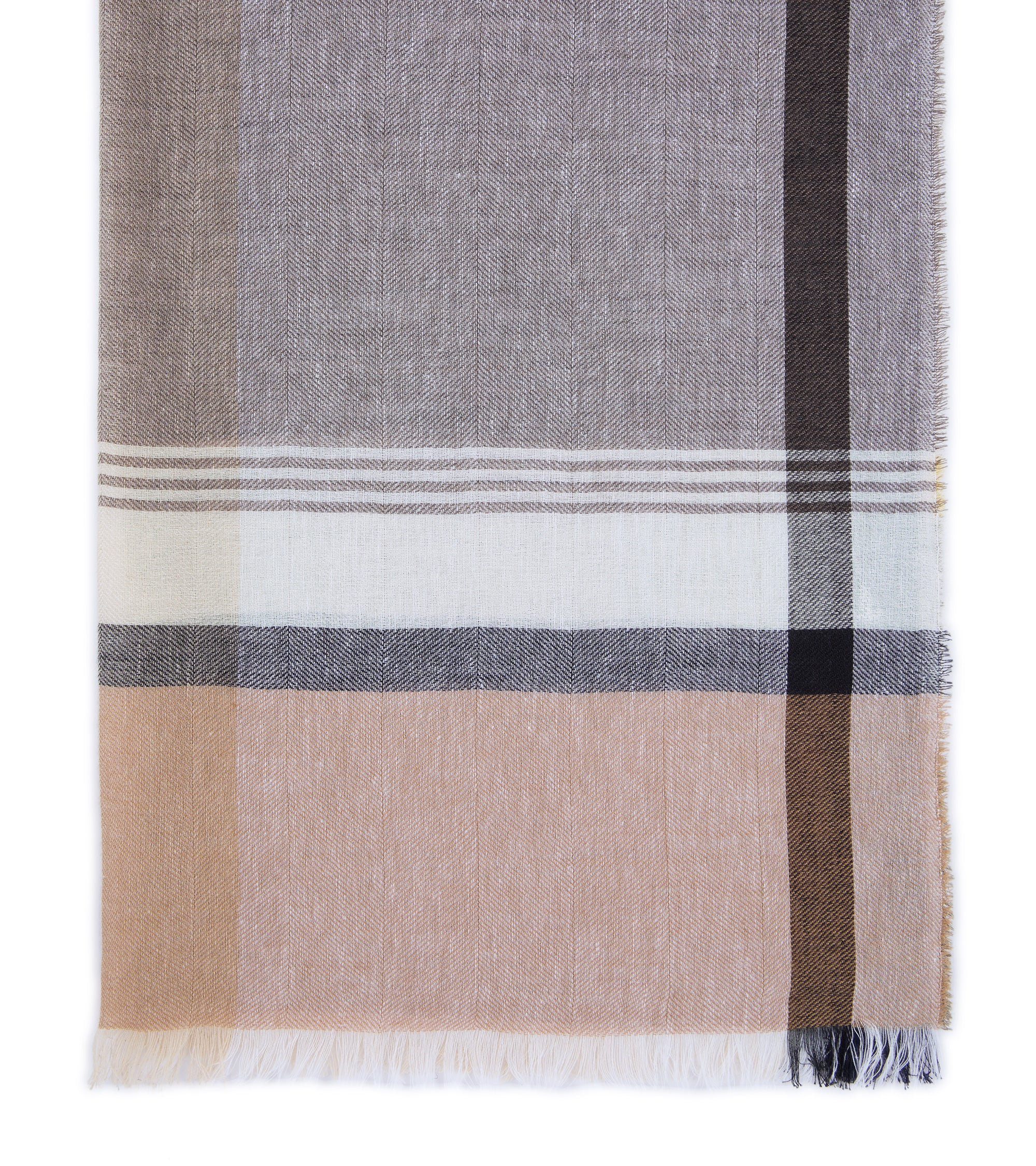 Begg x Co Fiji Duncan Cotton Cashmere Mix Checked Scarf: Stone/Bark