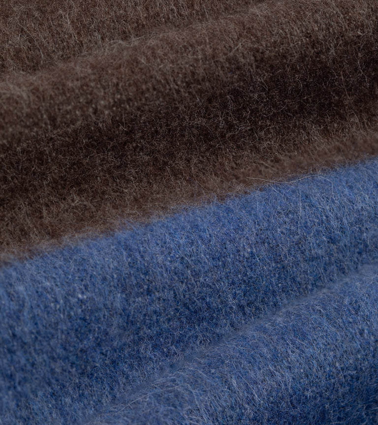 Begg x Co Jura Turner Wool Angora Block Scarf: Grey/Blue/Brown