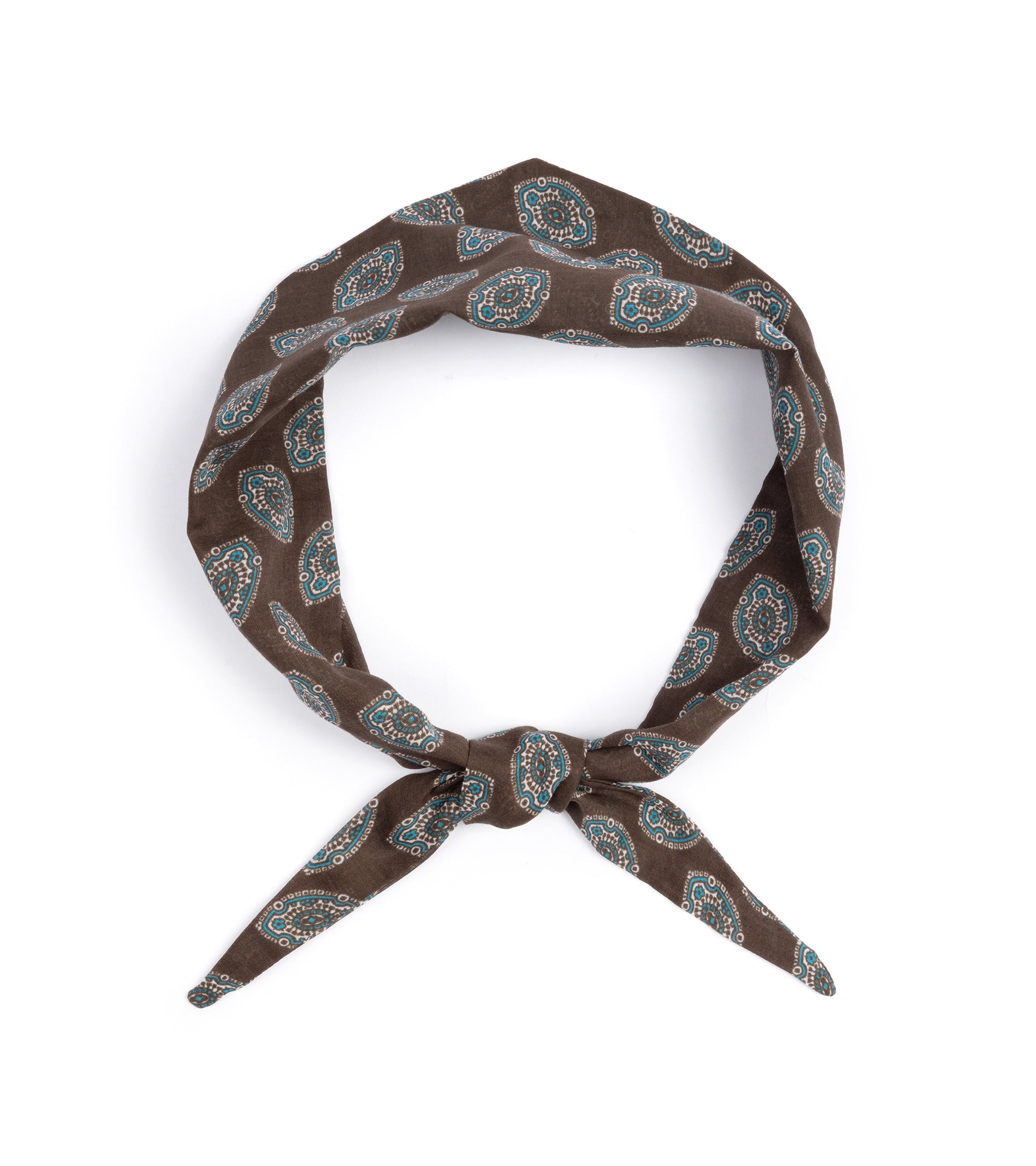 Bigi Paisley Motif Cotton Triangle Scarf: Brown