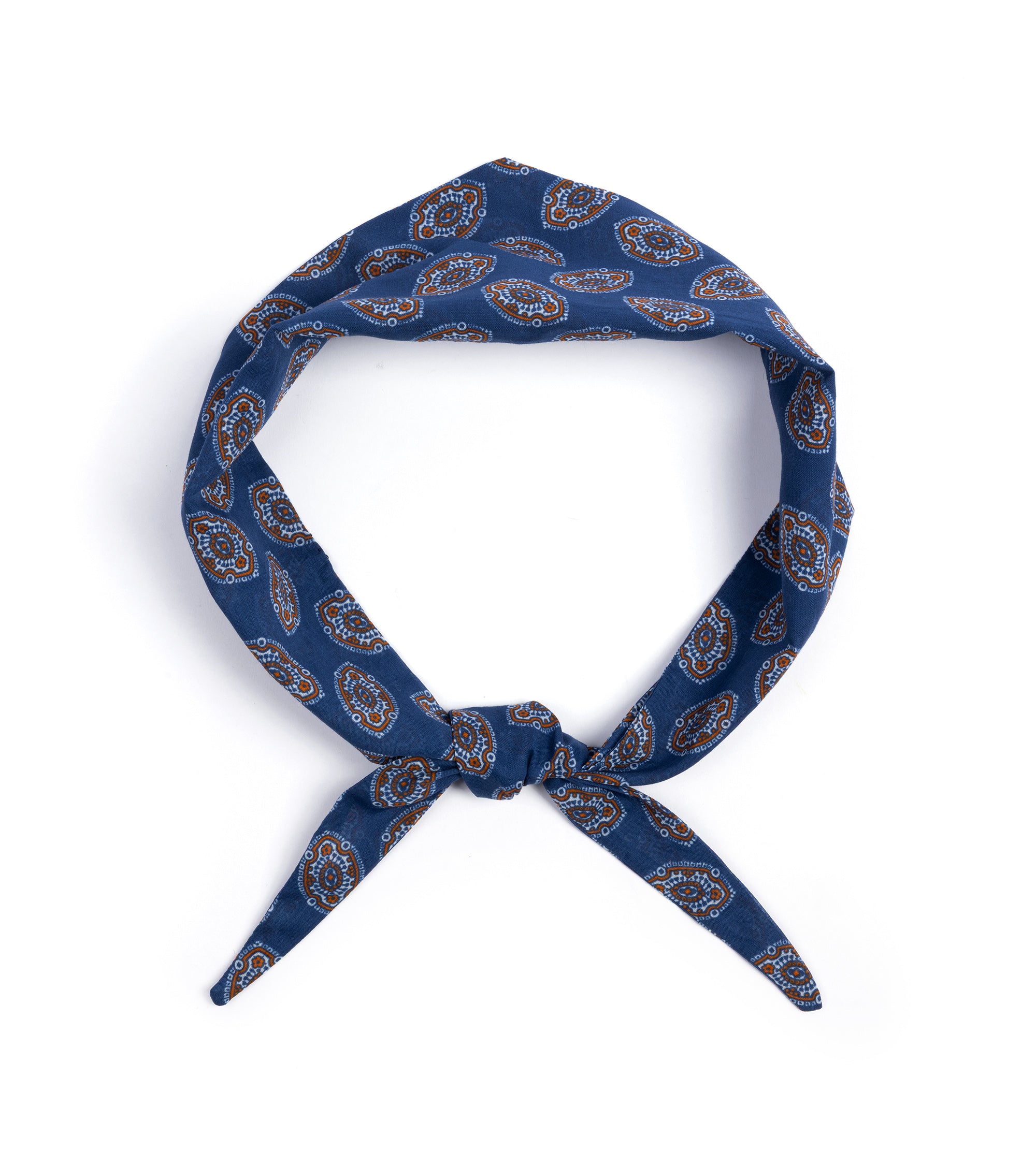 Bigi Paisley Motif Cotton Triangle Scarf: Navy