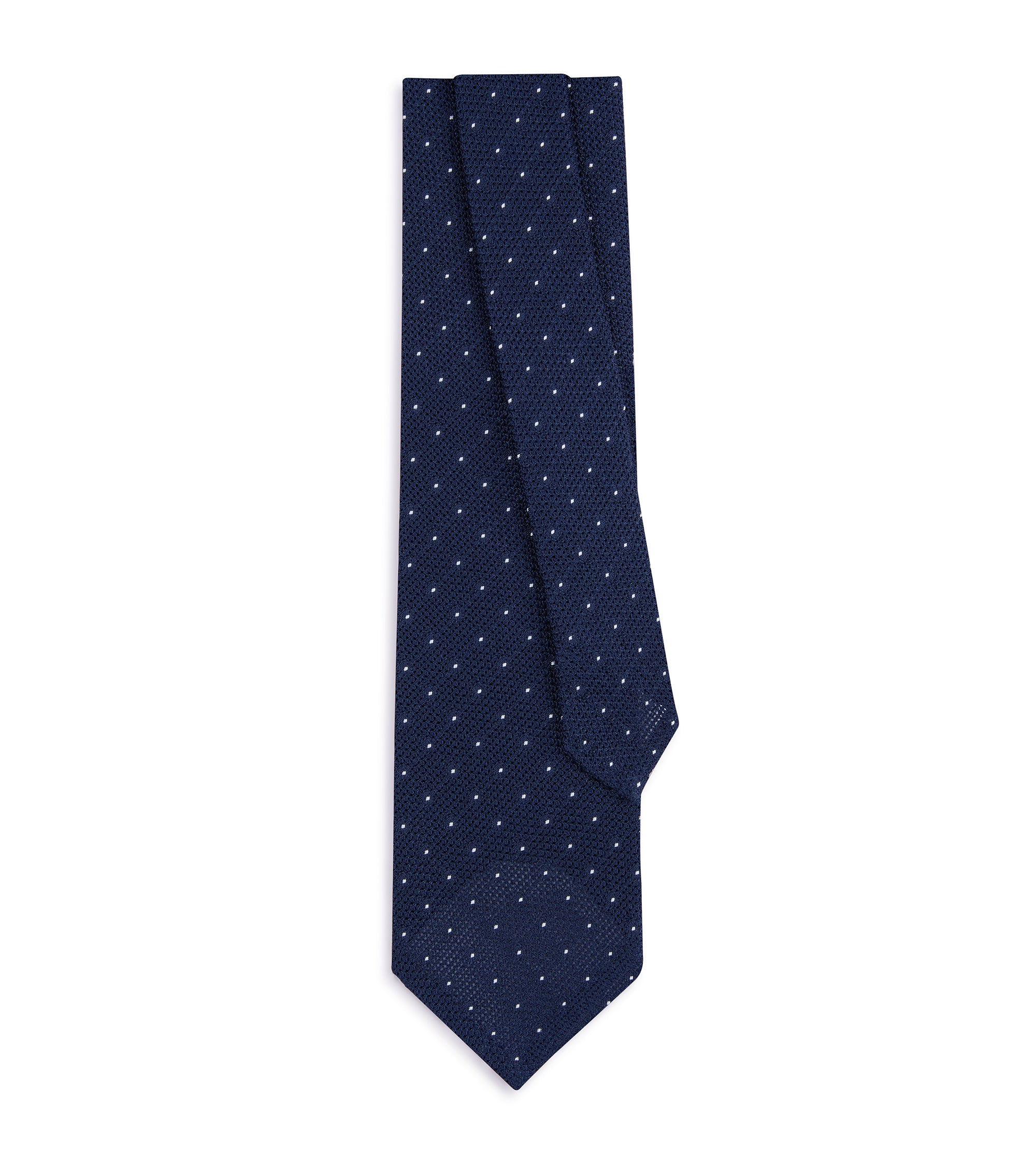 Bigi Spot Silk Grenadine Tie: Navy/White