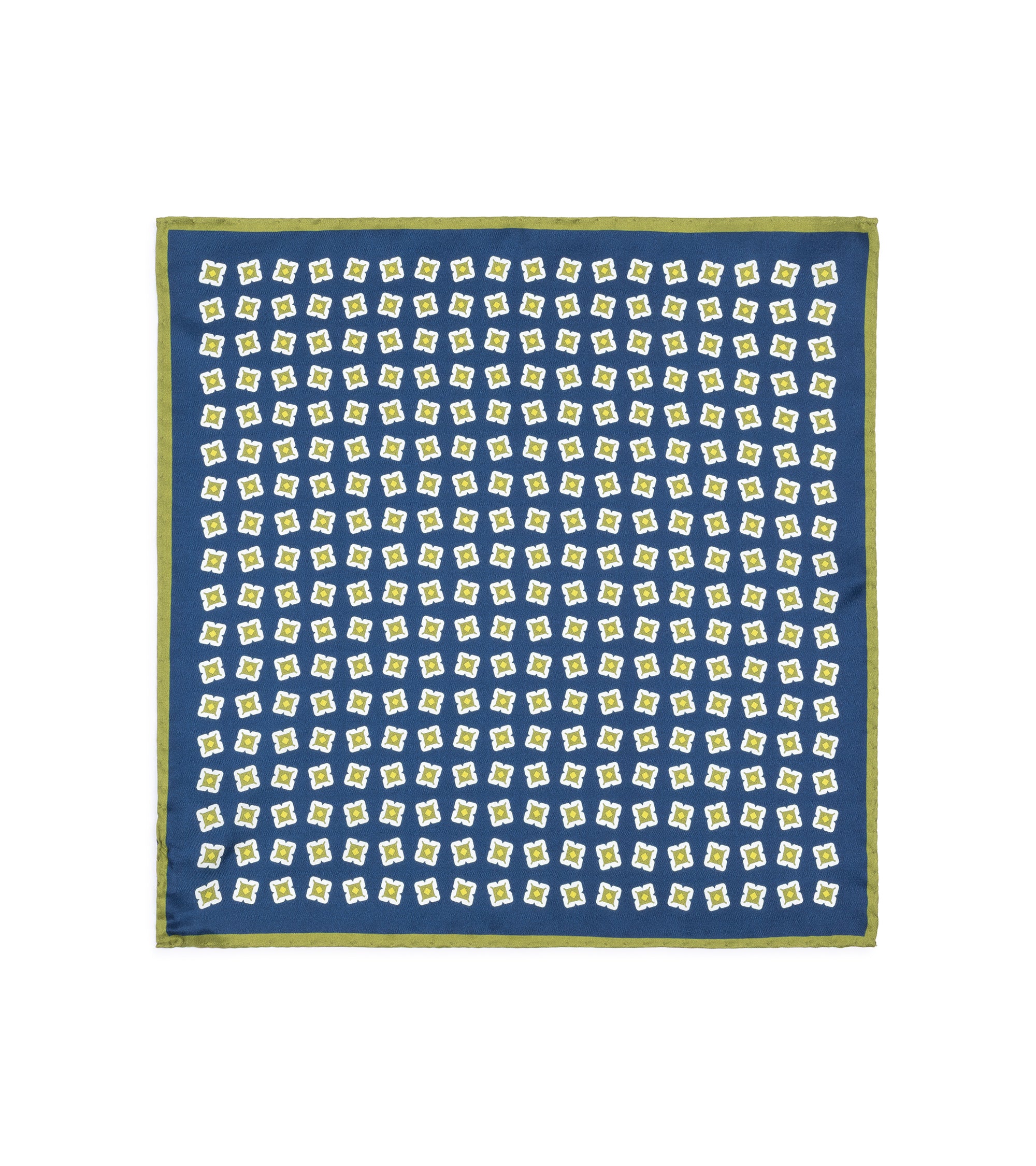 Bigi Square Motif Silk Pocket Square: Navy