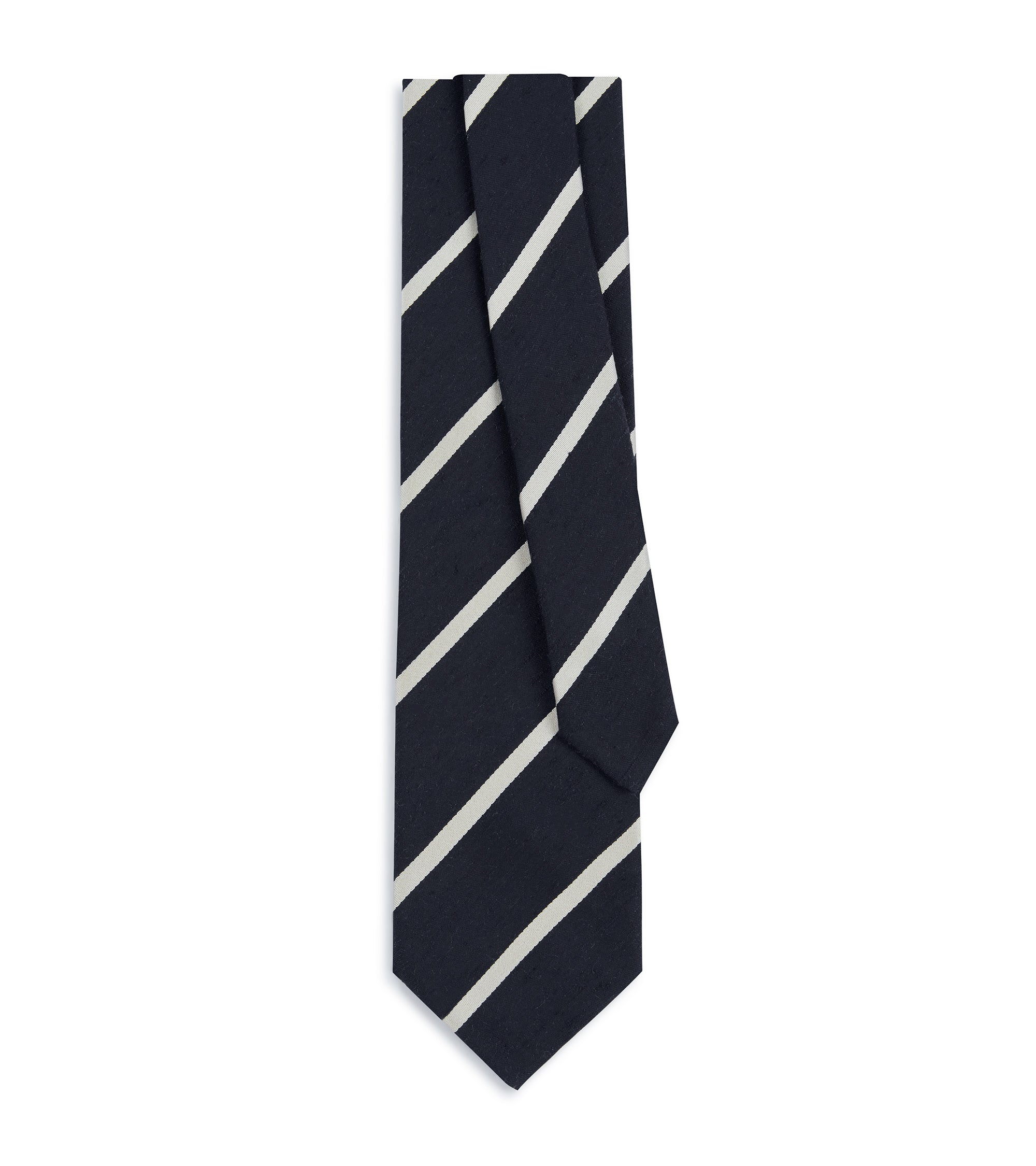 Bigi Stripe Light Shantung Silk Tie: Navy