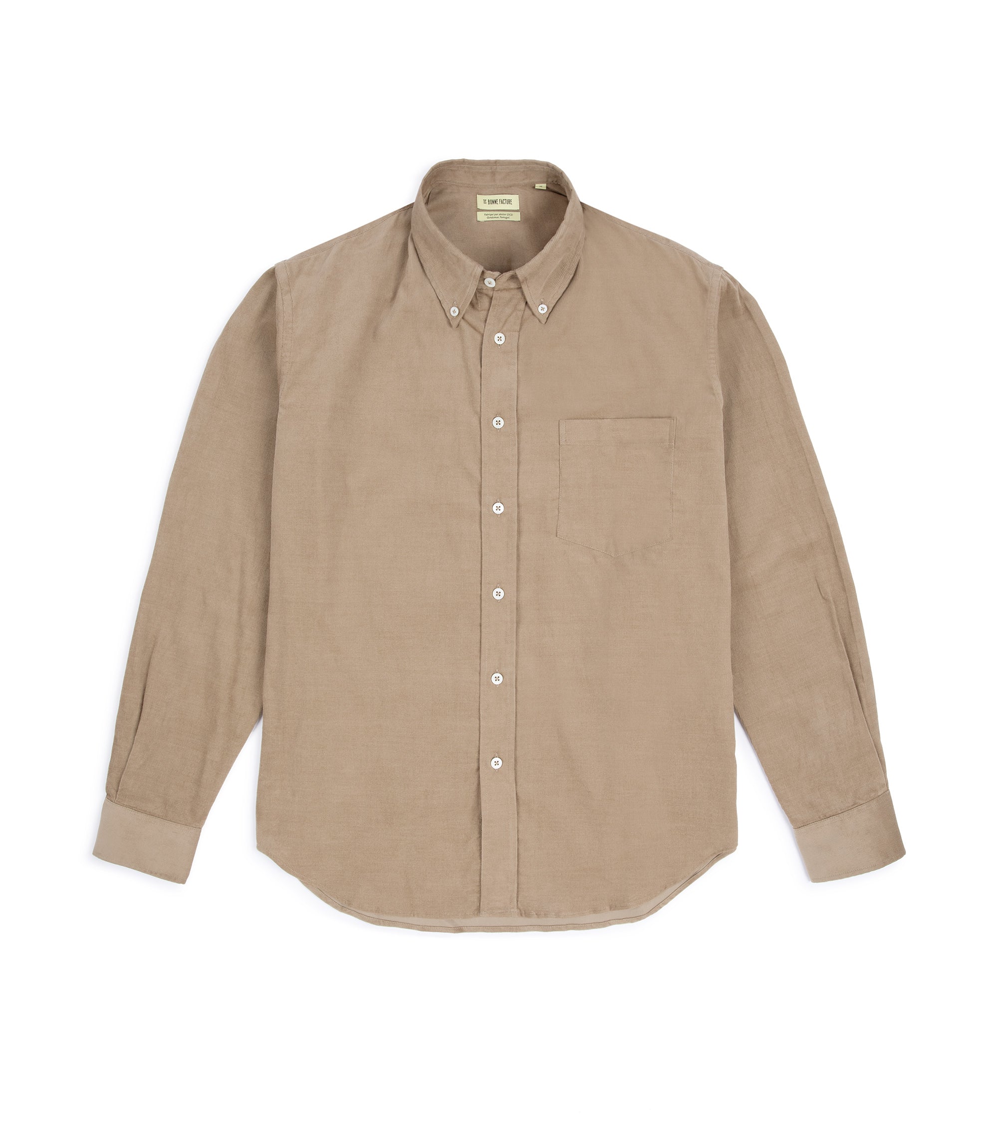 De Bonne Facture Needlecord Button Down Shirt: Beige