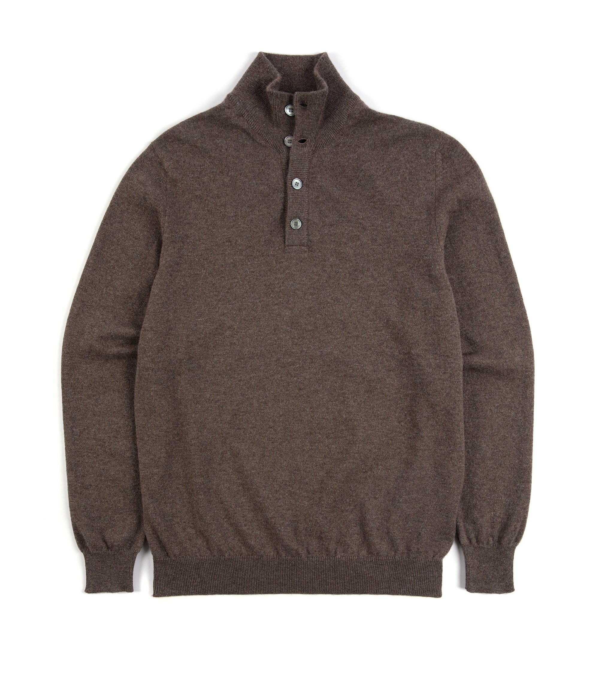 Fedeli Cashmere Button Neck Sweater: Brown