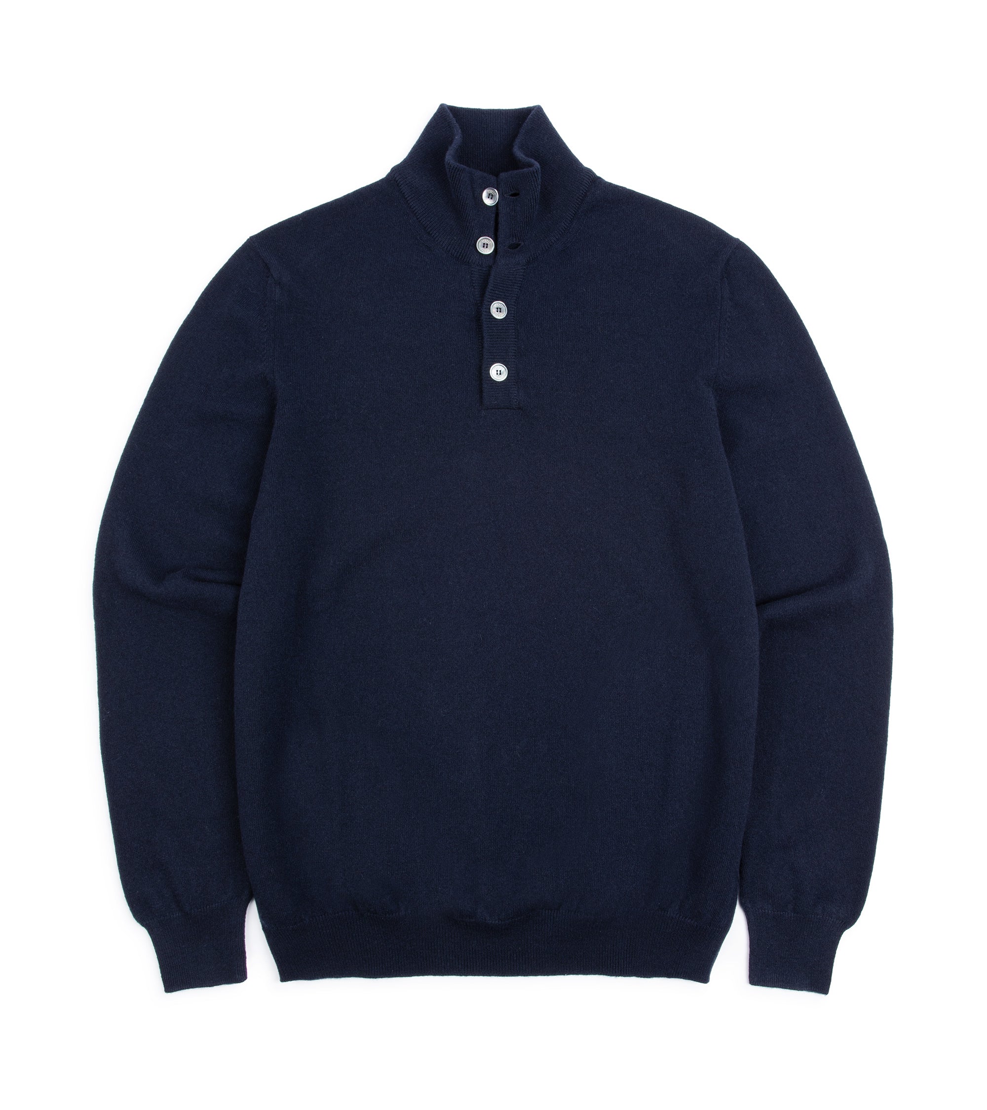 Fedeli Cashmere Button Neck Sweater Dark Navy Trunk Clothiers