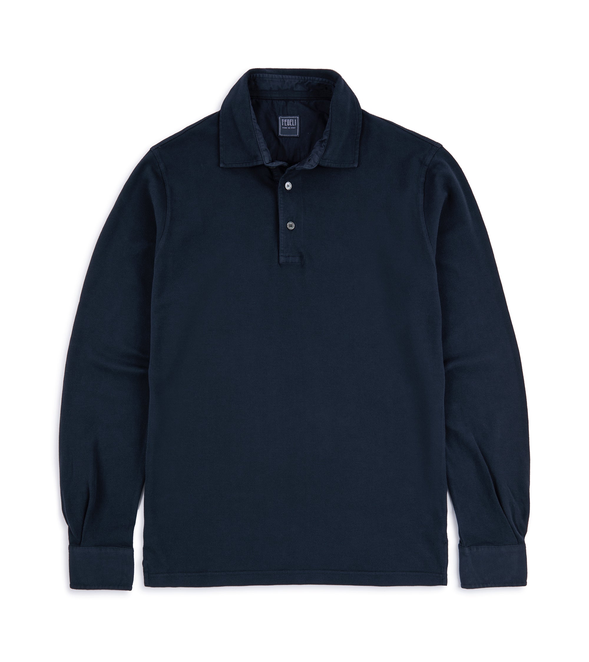 Fedeli North Cotton Pique Long Sleeve Polo Shirt: Navy