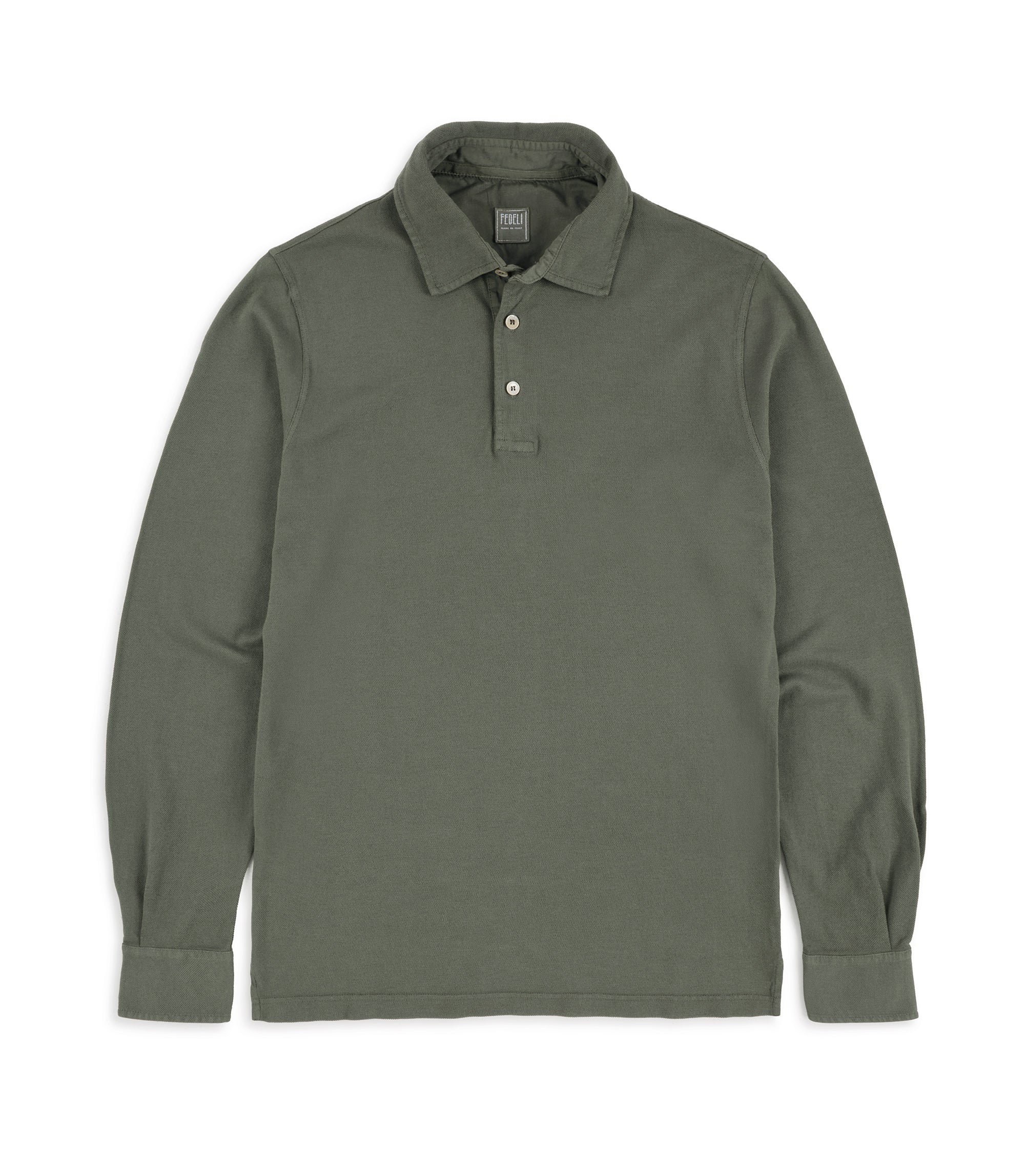 Fedeli North Cotton Pique Long Sleeve Polo Shirt: Olive