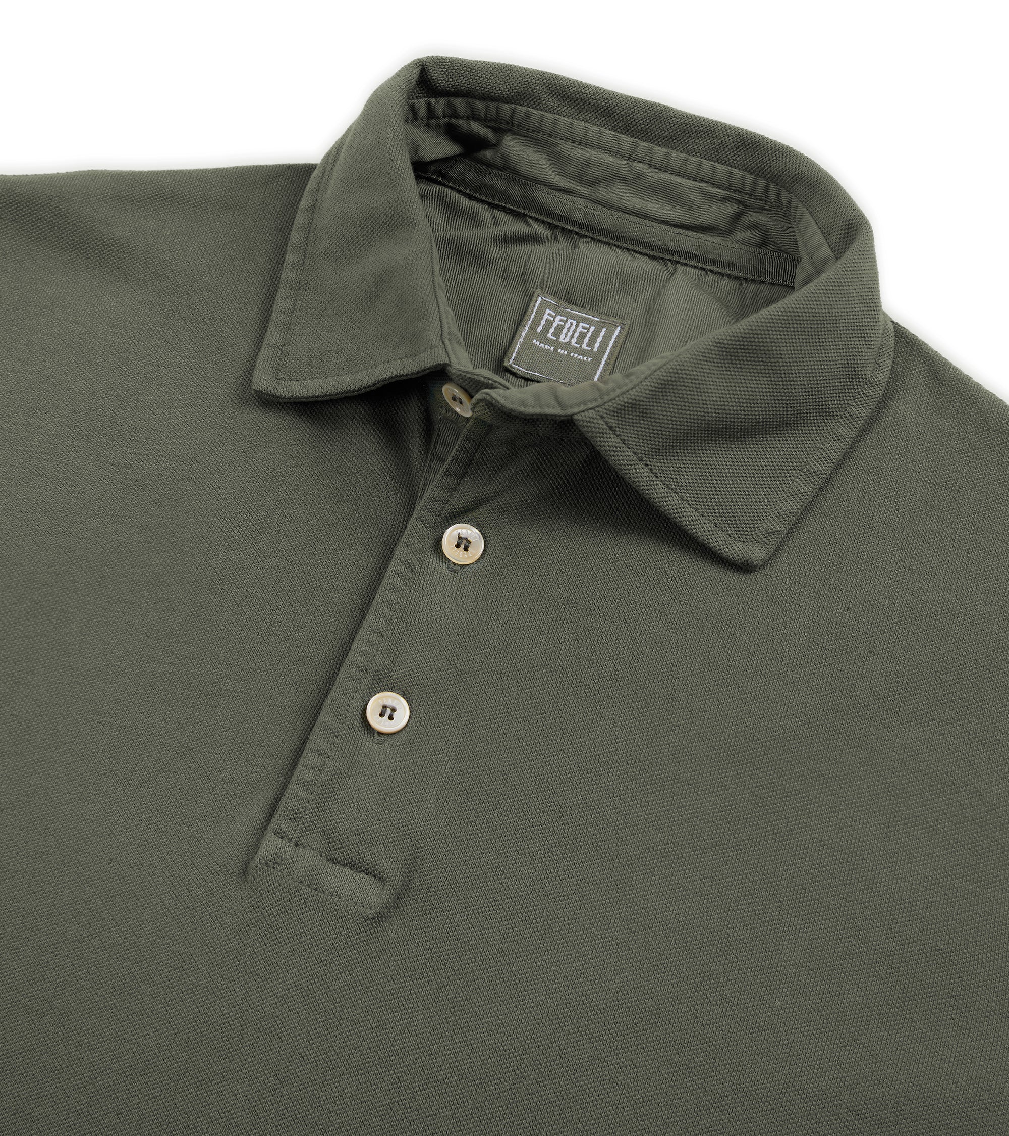 Fedeli North Cotton Pique Long Sleeve Polo Shirt: Olive