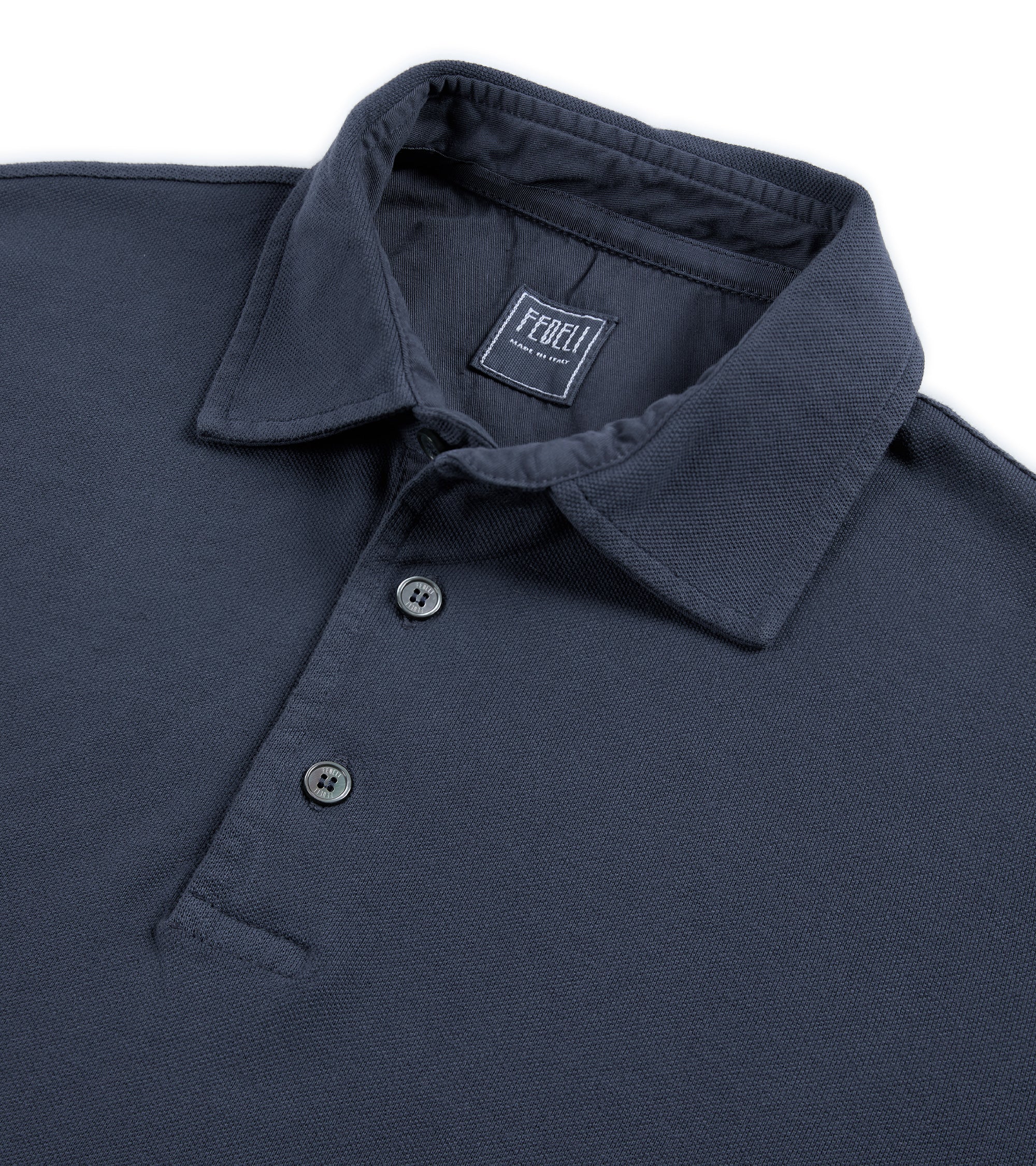 Fedeli Zero Cotton Jersey Short Sleeve Polo Shirt: Navy