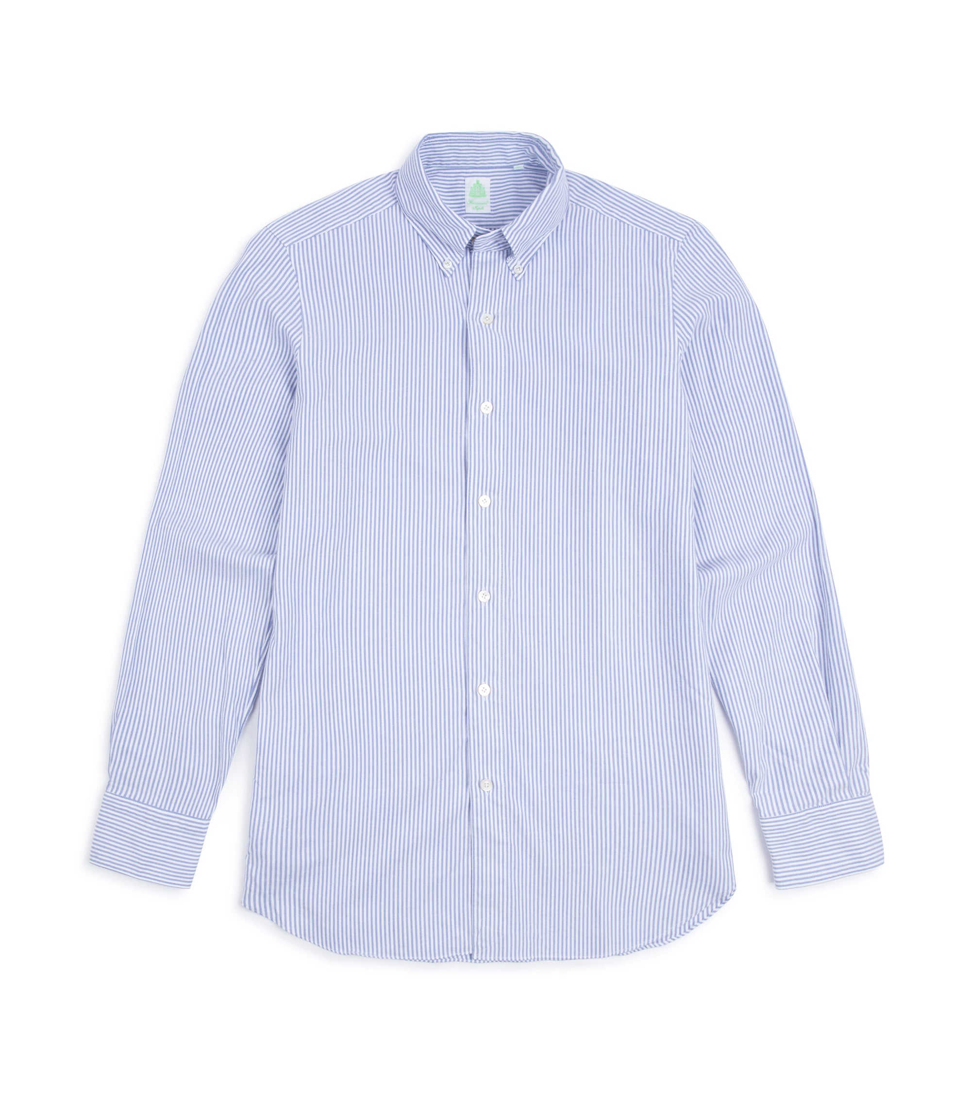 Finamore Brushed Cotton Gaeta Leonardo Button Down Sport Shirt: Blue Stripe