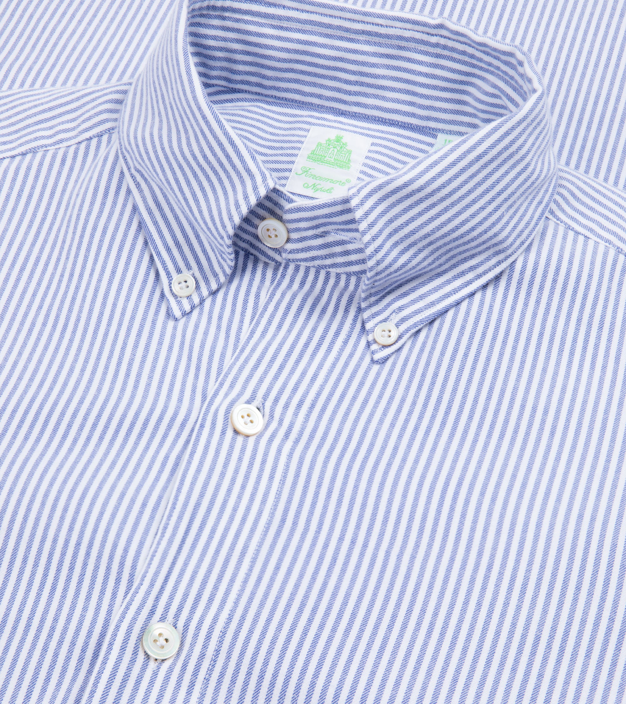 Finamore Brushed Cotton Gaeta Leonardo Button Down Sport Shirt: Blue Stripe