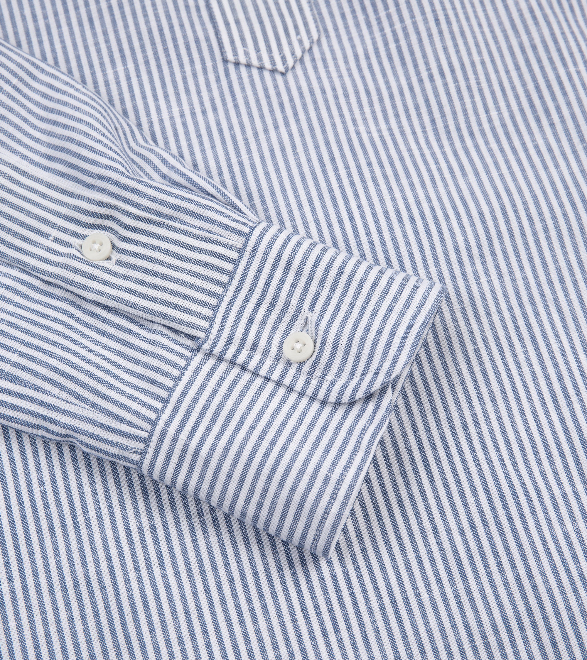 Gitman Vintage Linen Striped Band Collar Popover Shirt: Blue/White