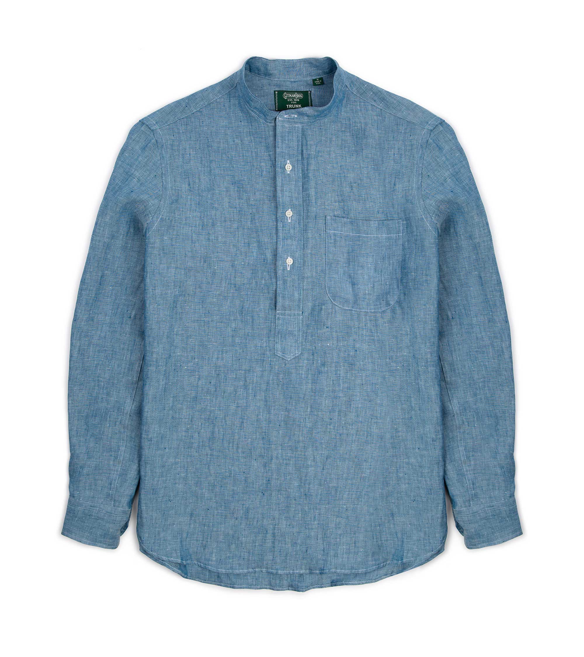 Gitman Vintage Linen Band Collar Popover Shirt: Chambray