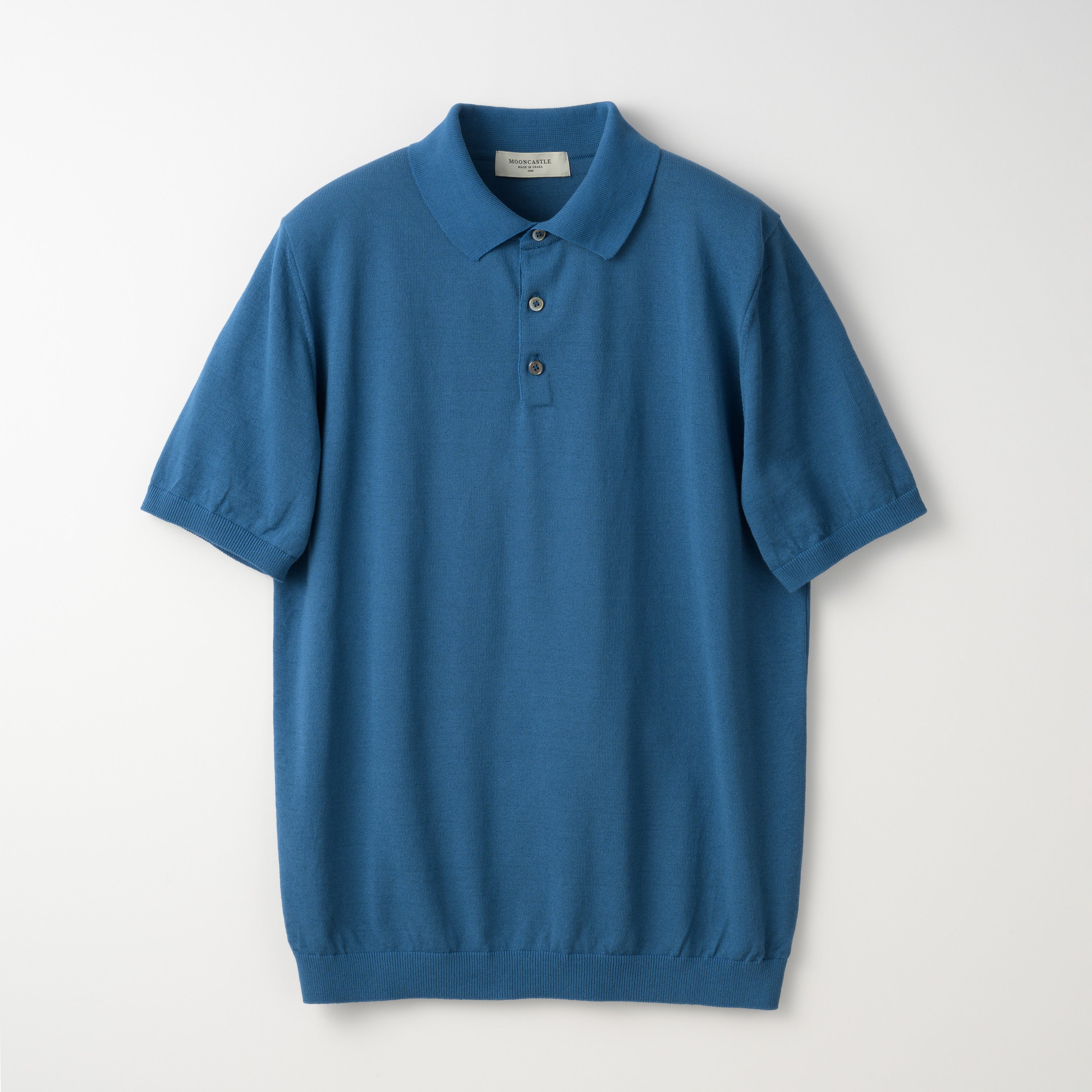 Mooncastle Ice Cotton Knit Polo Shirt: Smokey Blue