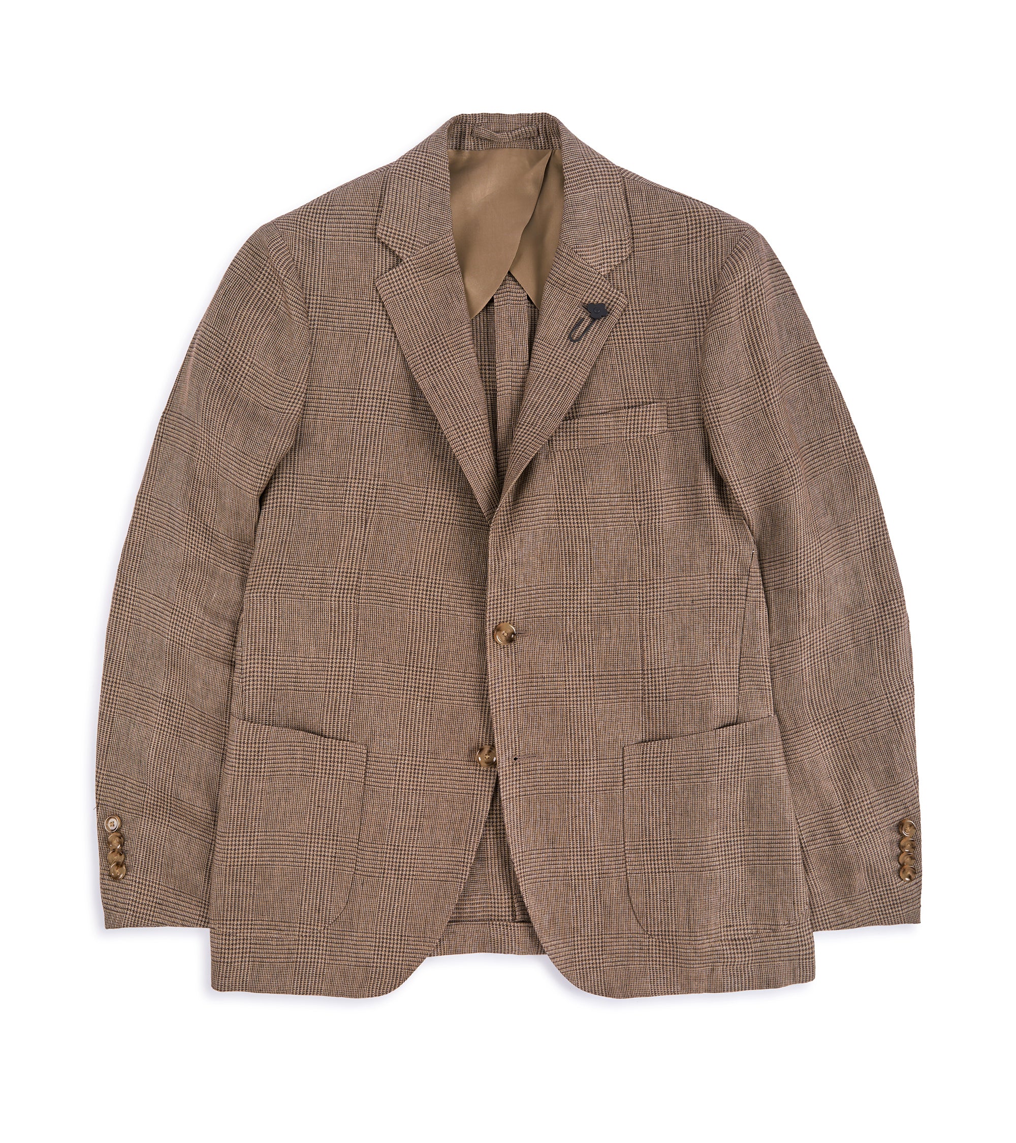 Lardini Linen Prince of Wales Check Jacket: Brown