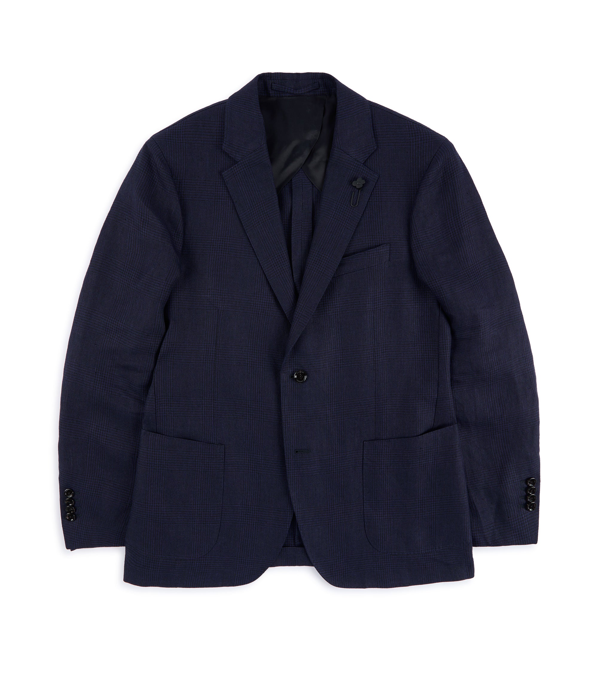 Lardini Linen Prince of Wales Check Jacket: Navy