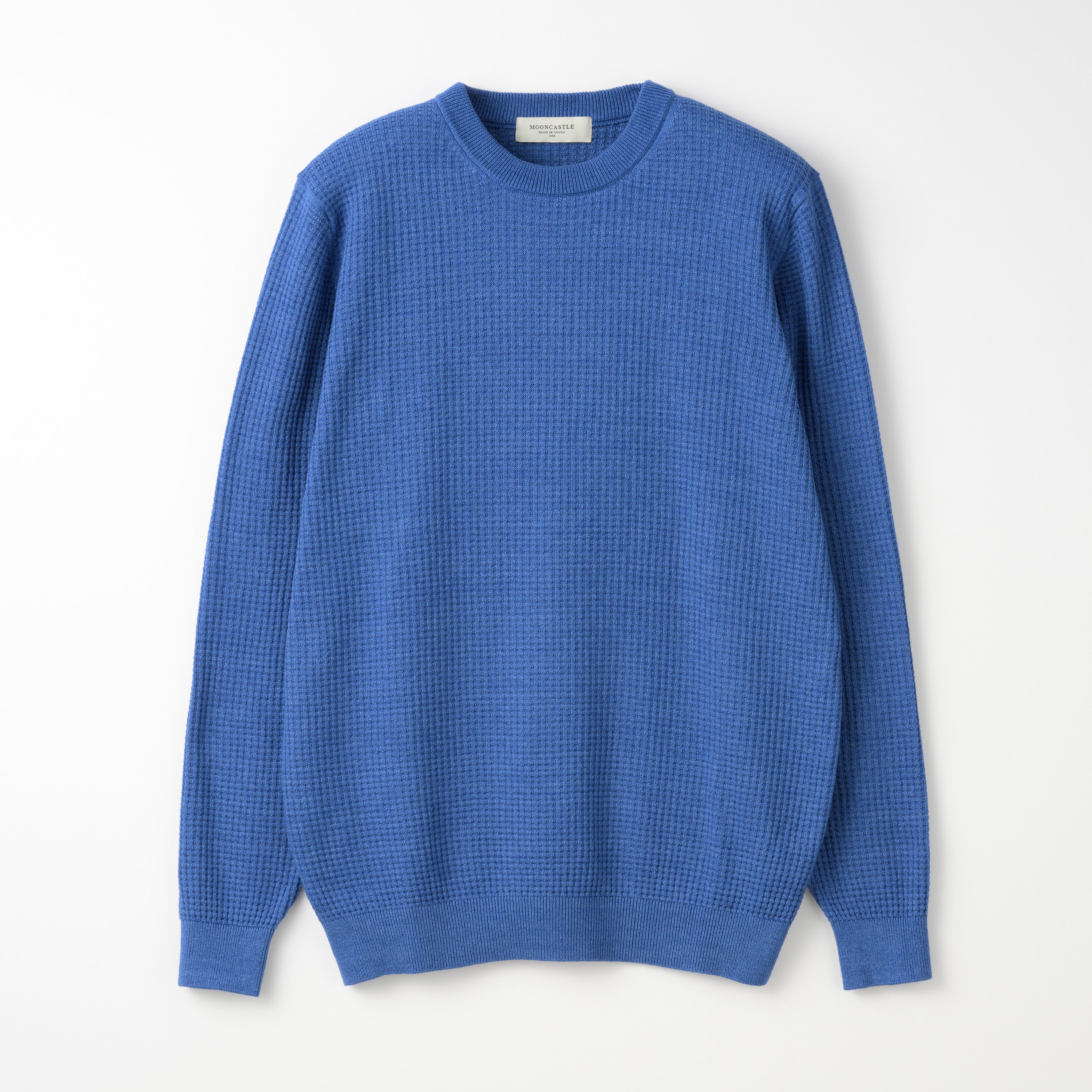 Mooncastle Cotton Denim Waffle Crew Neck Sweater: Blue