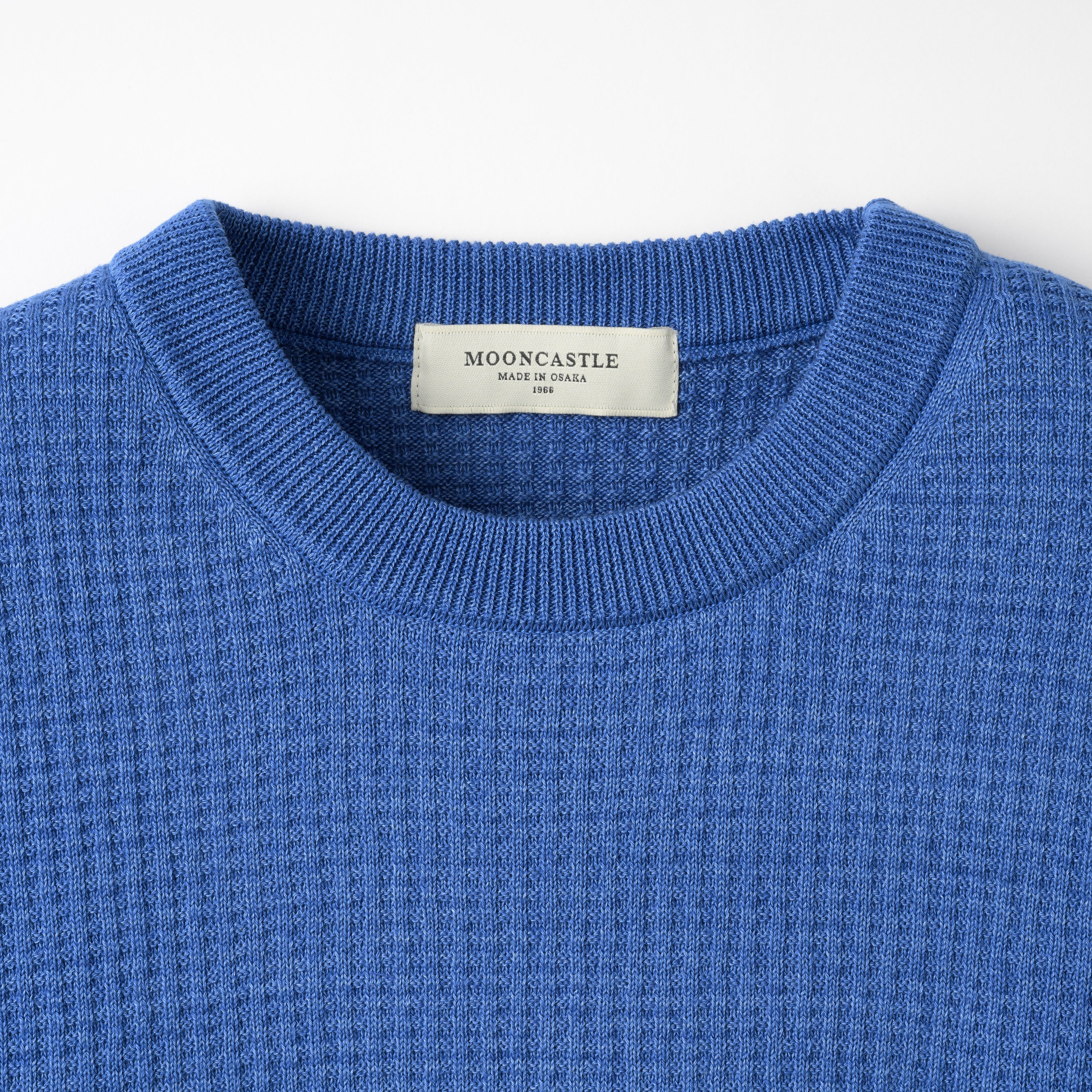 Mooncastle Cotton Denim Waffle Crew Neck Sweater: Blue