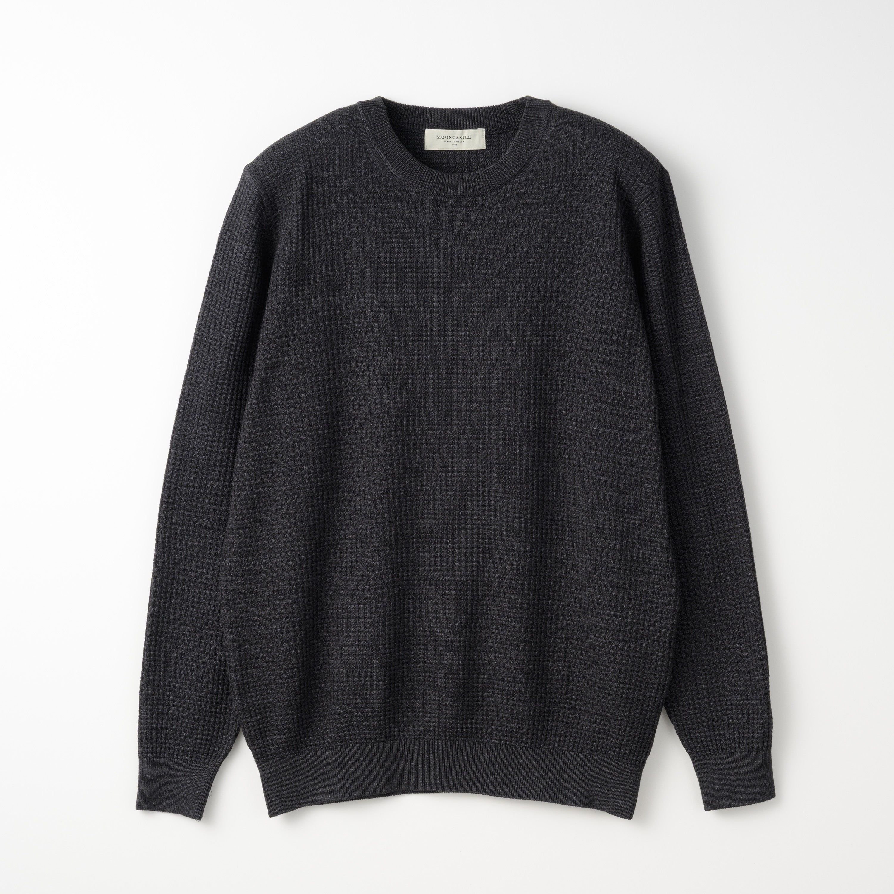 Mooncastle Cotton Denim Waffle Crew Neck Sweater: Charcoal