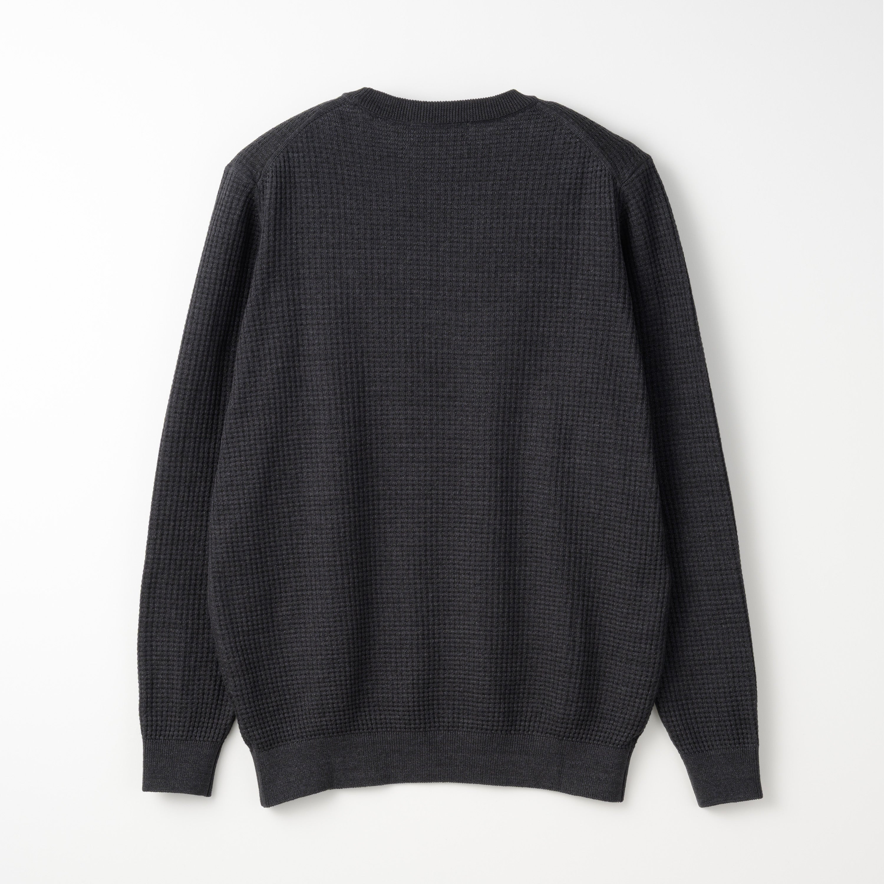 Mooncastle Cotton Denim Waffle Crew Neck Sweater: Charcoal