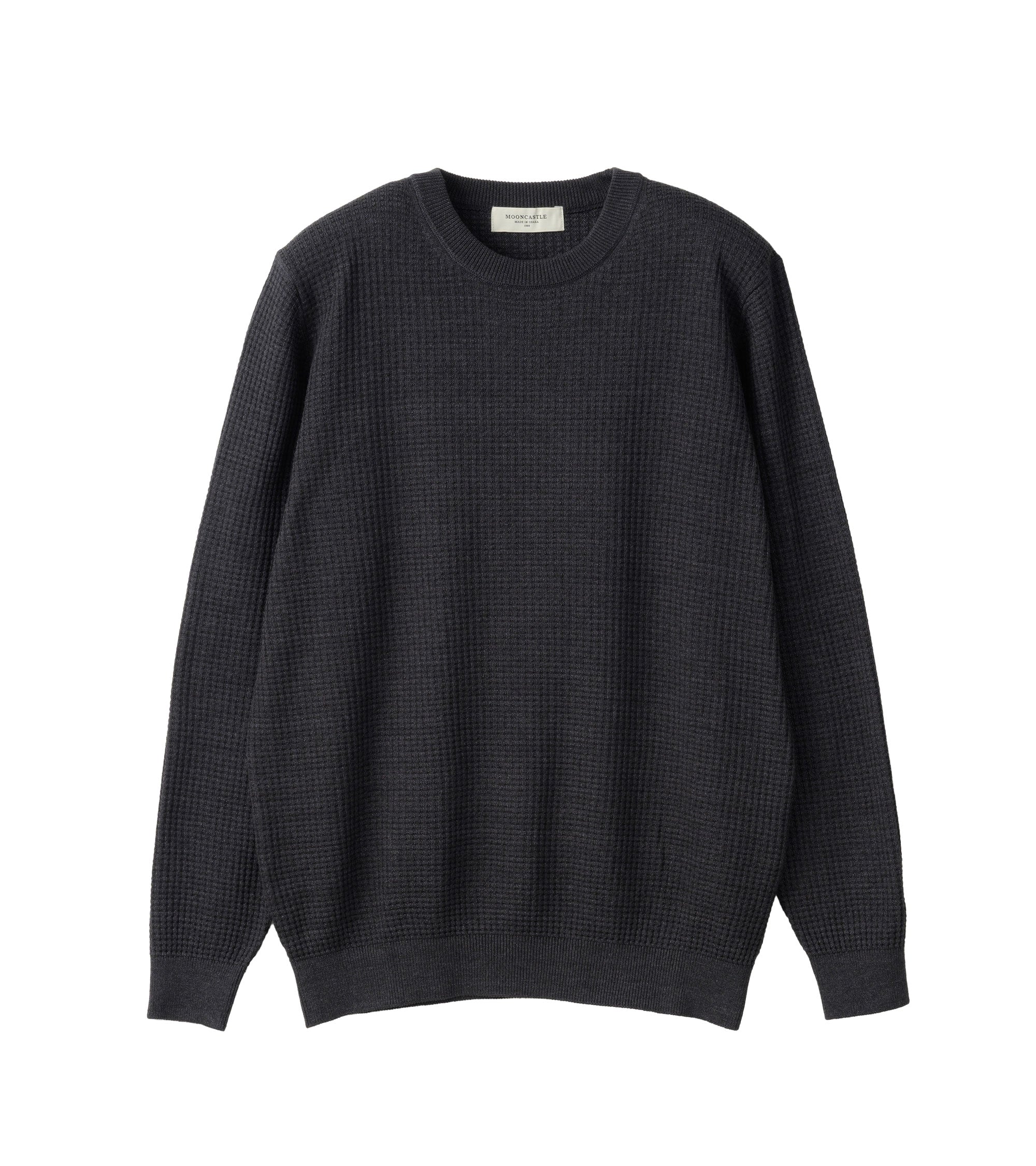 Mooncastle Cotton Denim Waffle Crew Neck Sweater: Charcoal