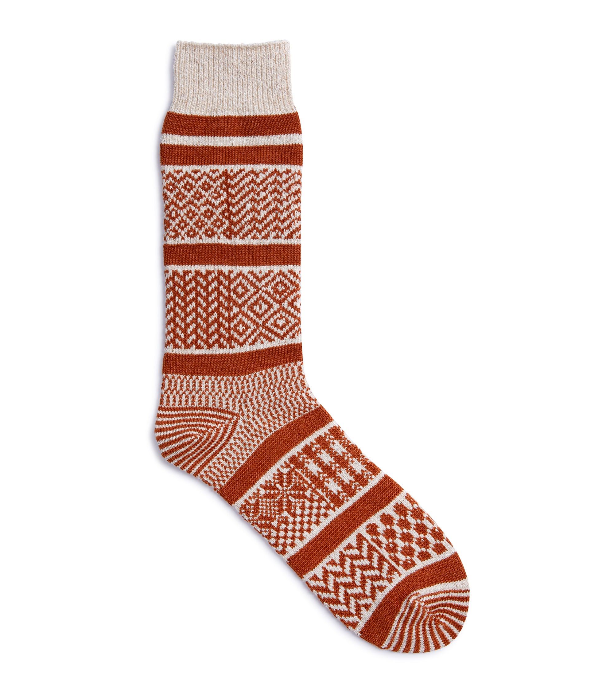 RoToTo Multi Jacquard Crew Socks: Ivory/Rust