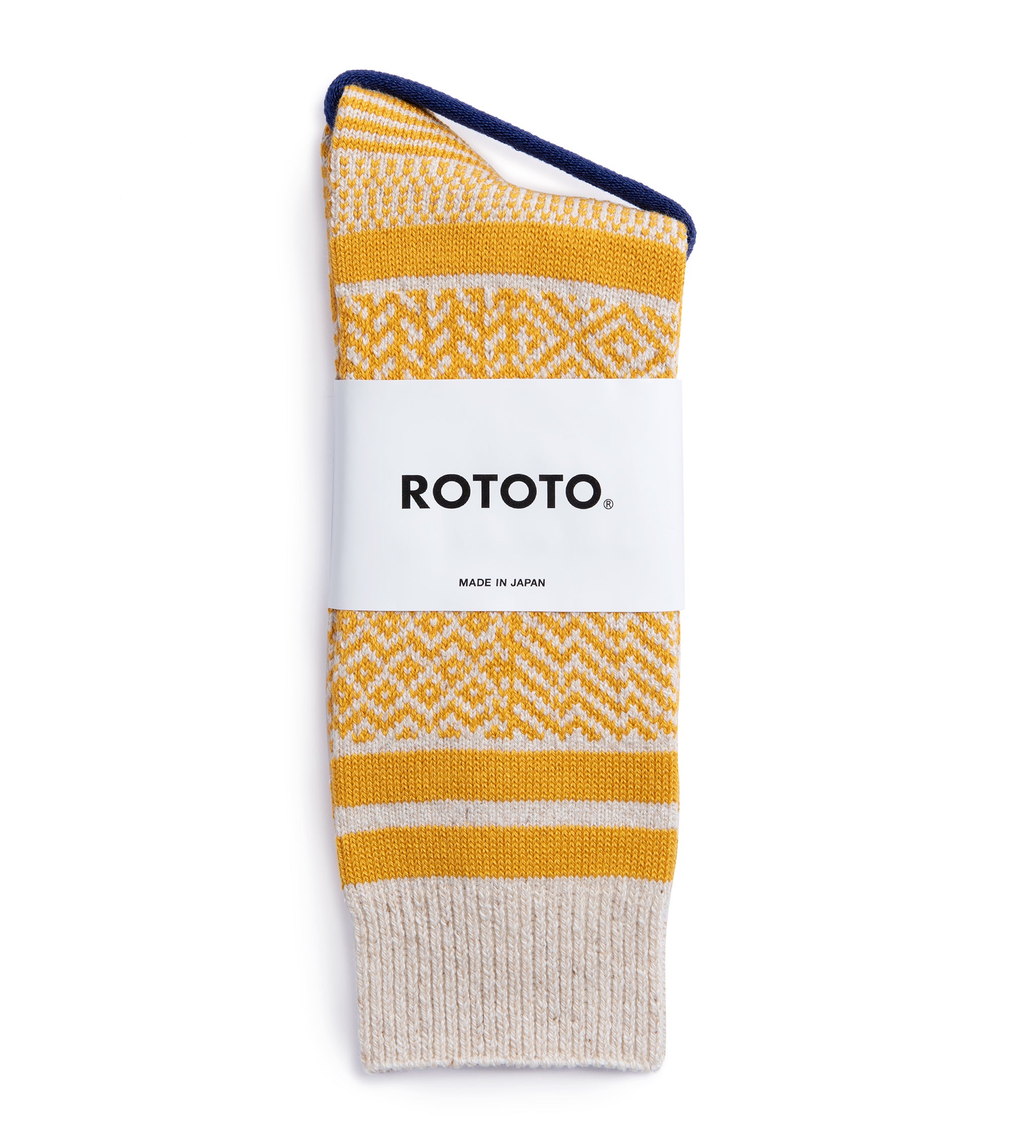 RoToTo Multi Jacquard Crew Socks: Ivory/Yellow