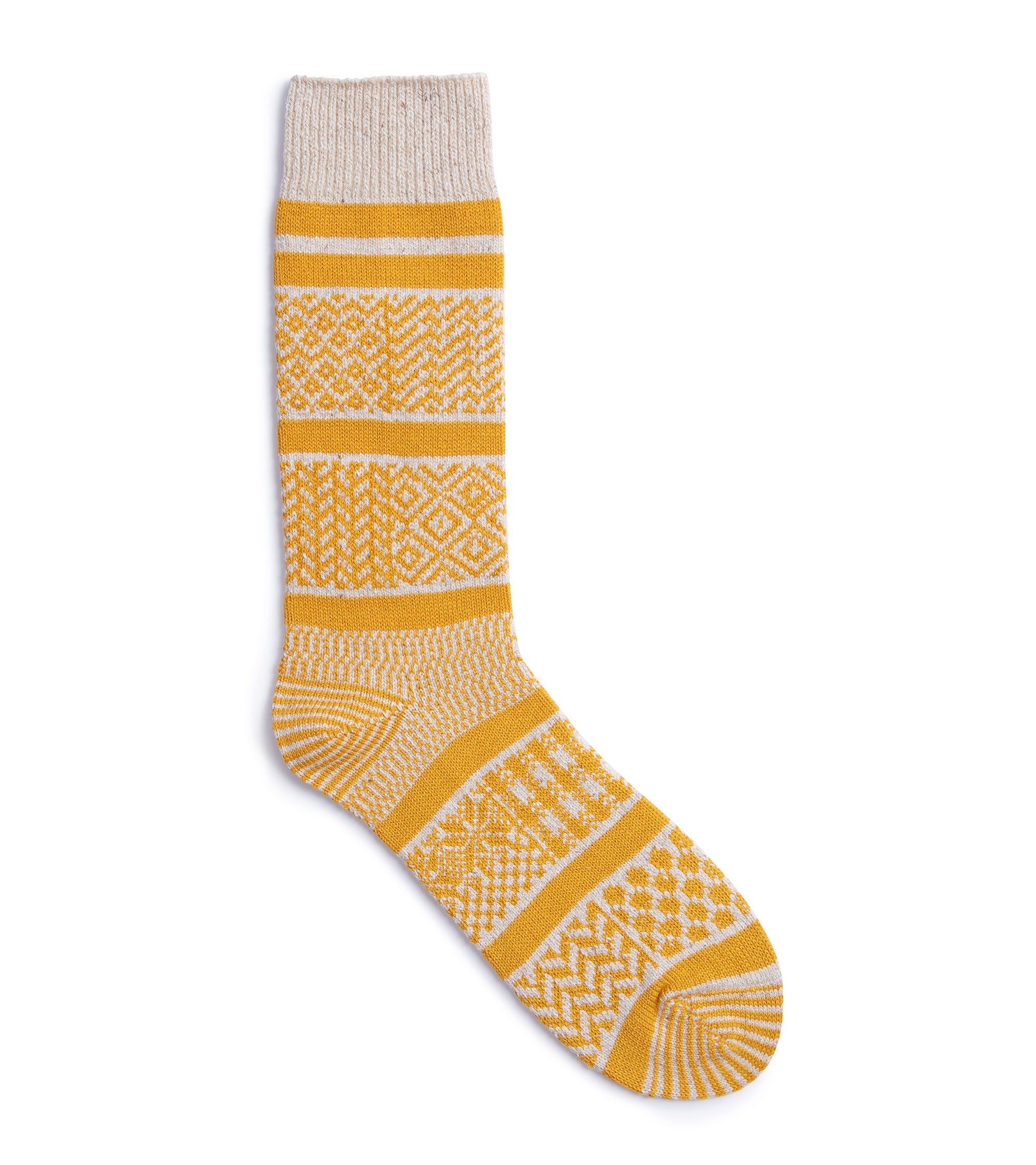 RoToTo Multi Jacquard Crew Socks: Ivory/Yellow