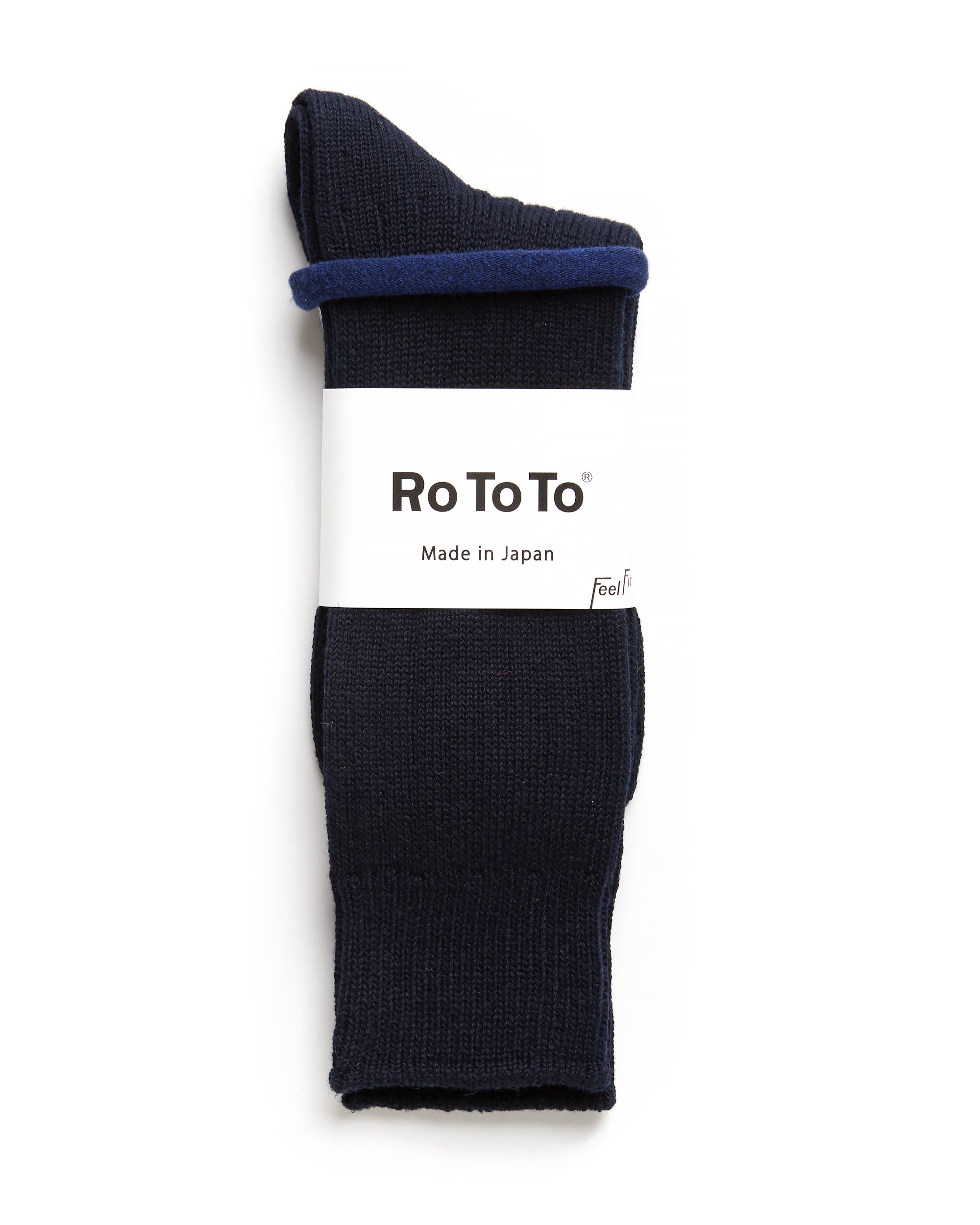 RoToTo Cotton Wool Ribbed Crew Socks: Navy