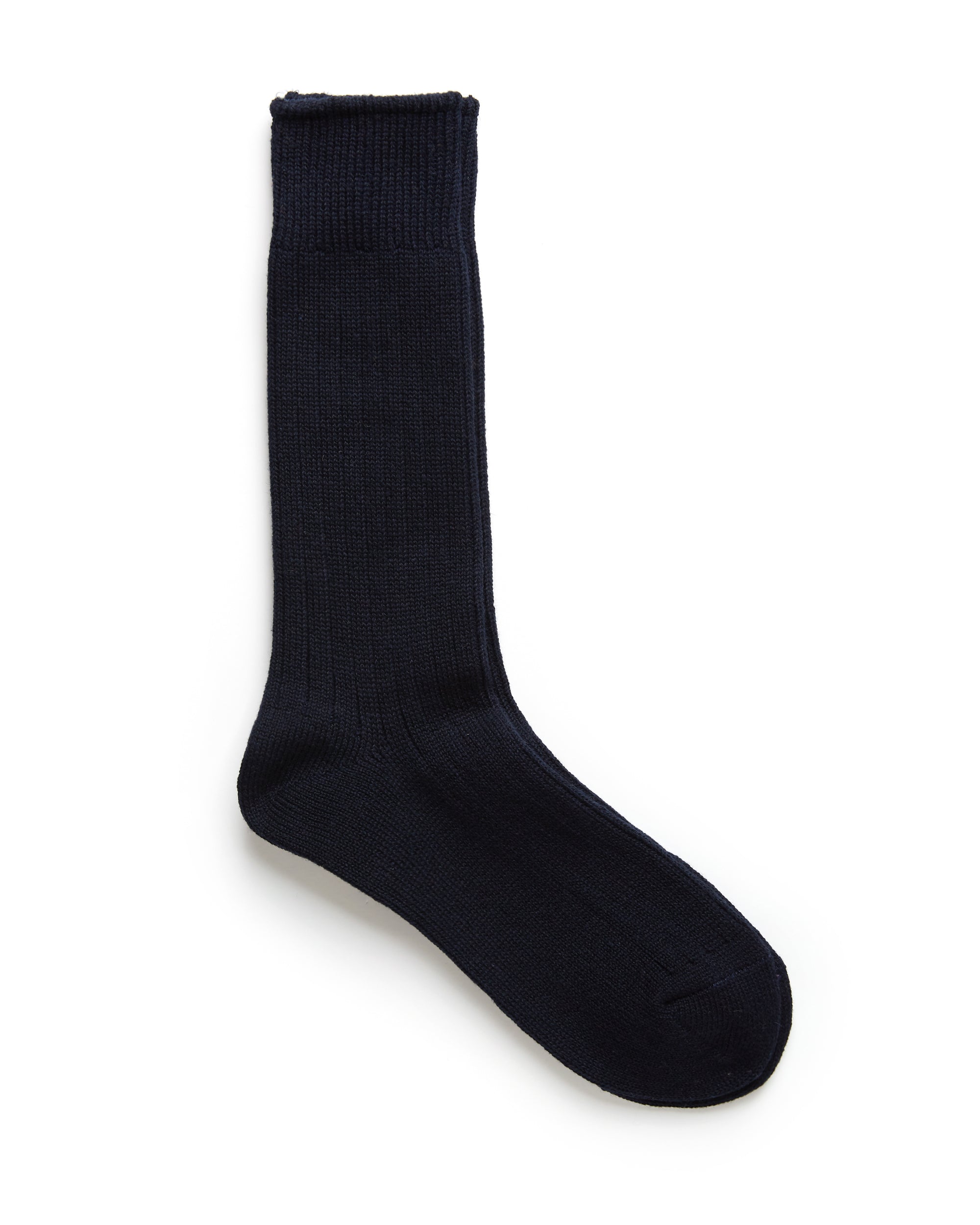 RoToTo Cotton Wool Ribbed Crew Socks: Navy