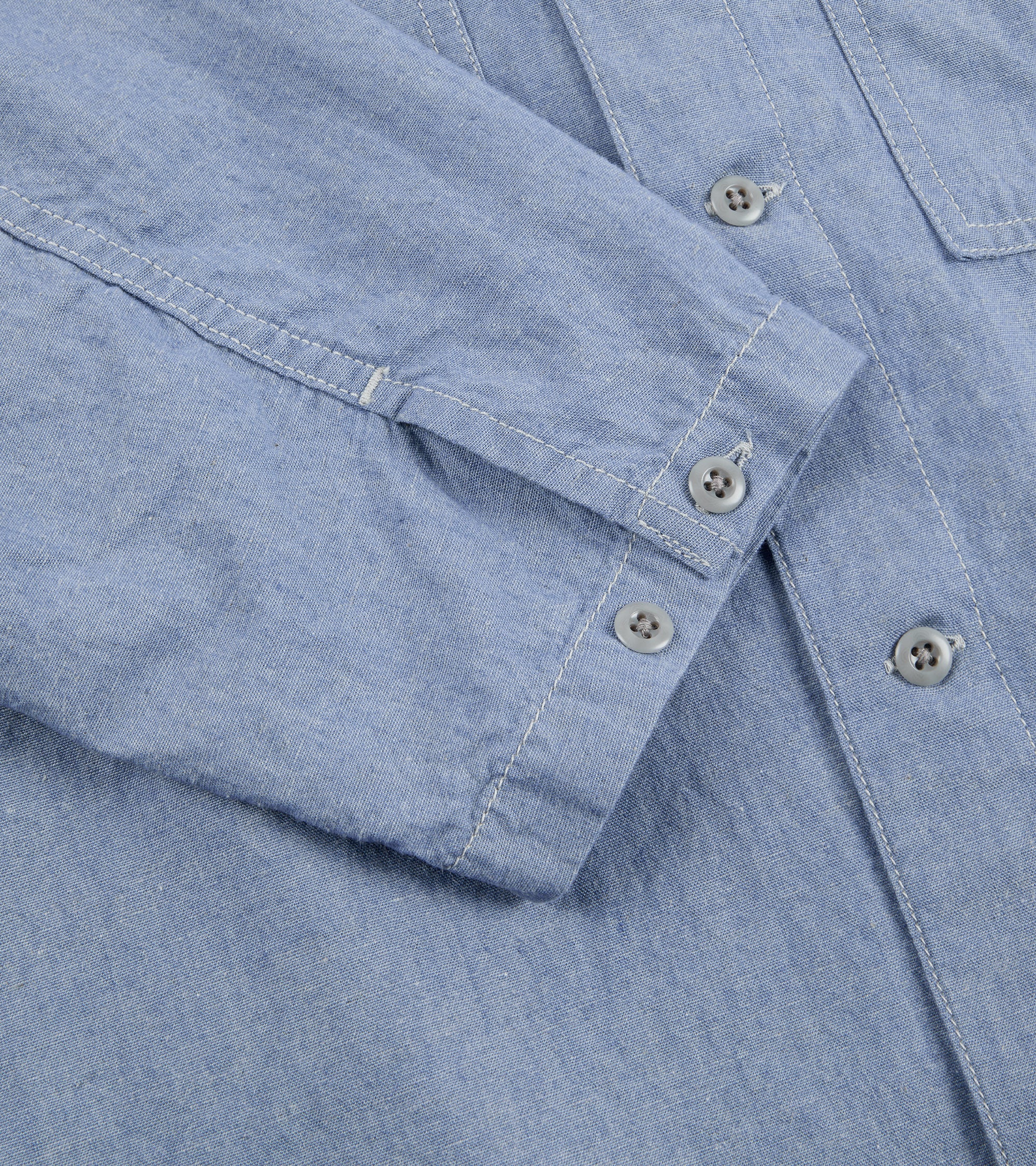 Sage de Cret Cotton Linen Chambray Stand Collar Shirt: Light Blue