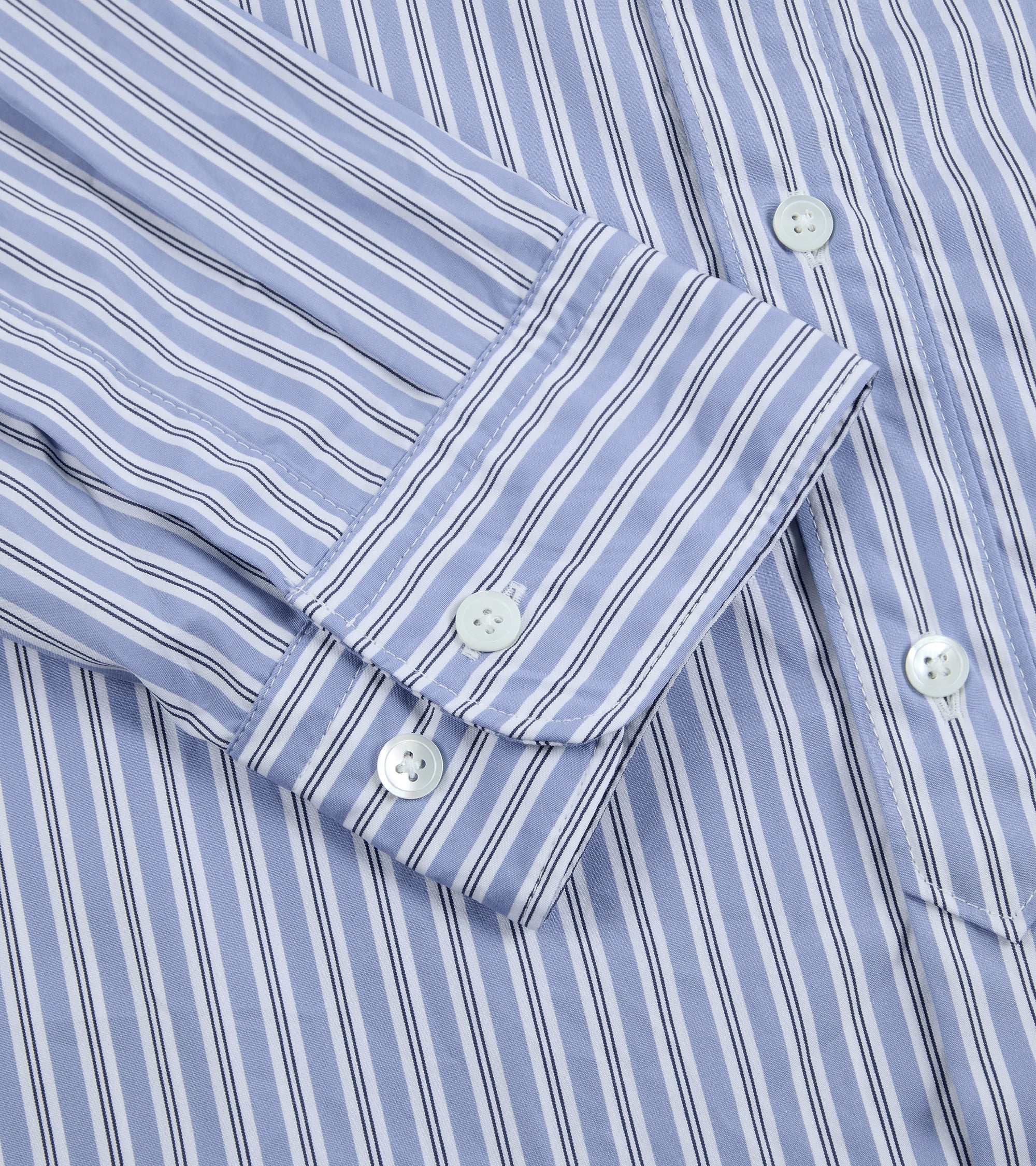 Sage de Cret Cotton Stripe Stand Collar Shirt: Blue