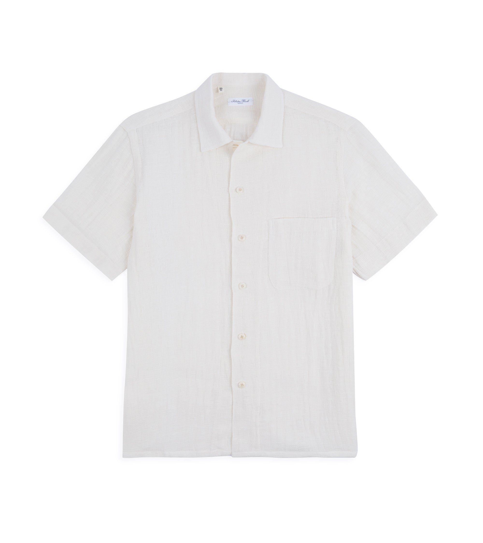 Salvatore Piccolo Cotton Linen Mesh Camp Collar Shirt: Ecru